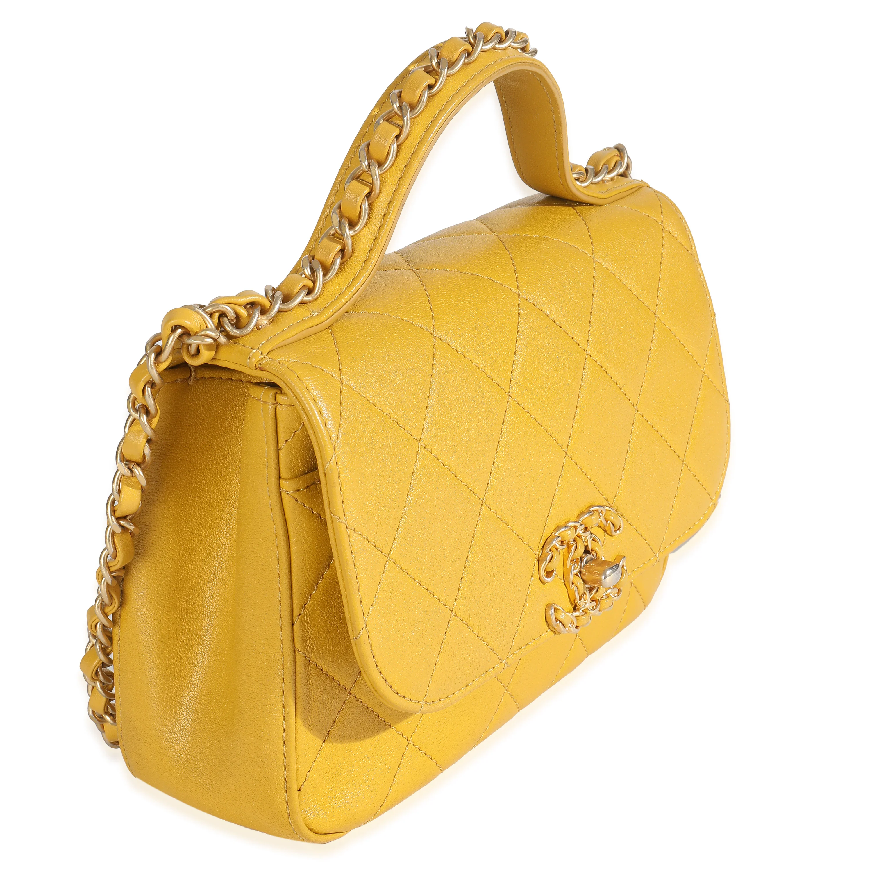Yellow Quilted Lambskin Small Chain Infinity Top Handle Flap - Image 3