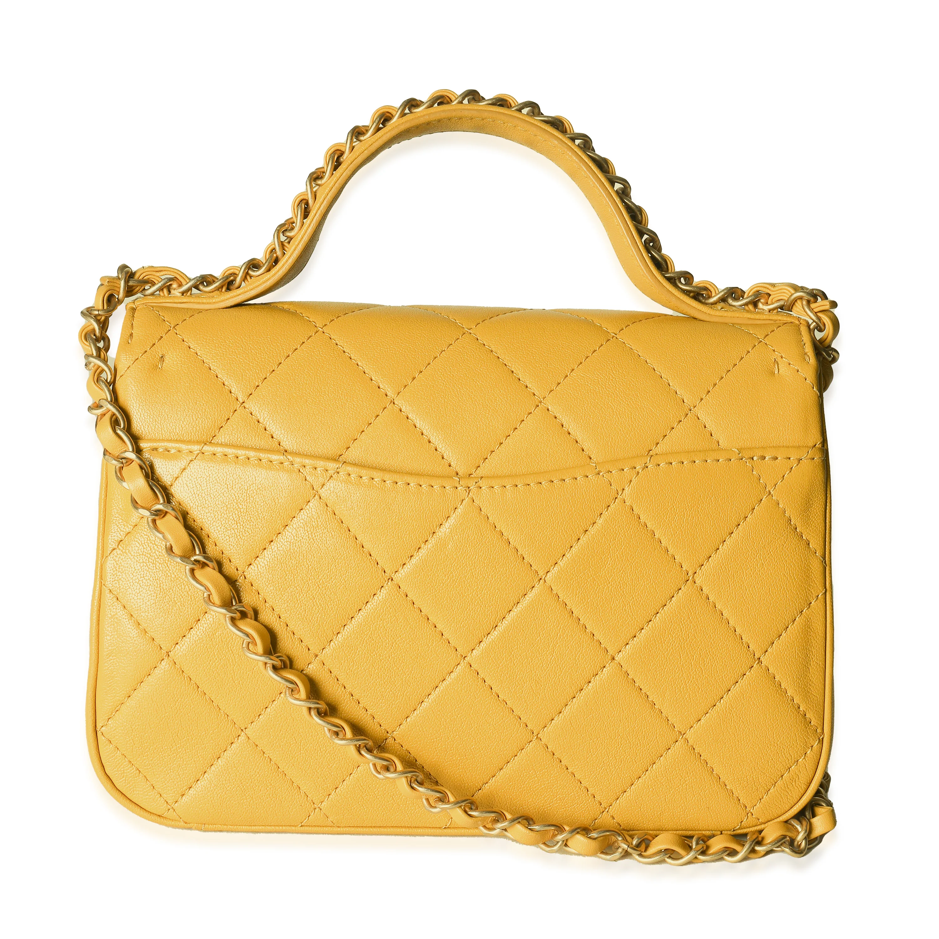 Yellow Quilted Lambskin Small Chain Infinity Top Handle Flap - Image 4