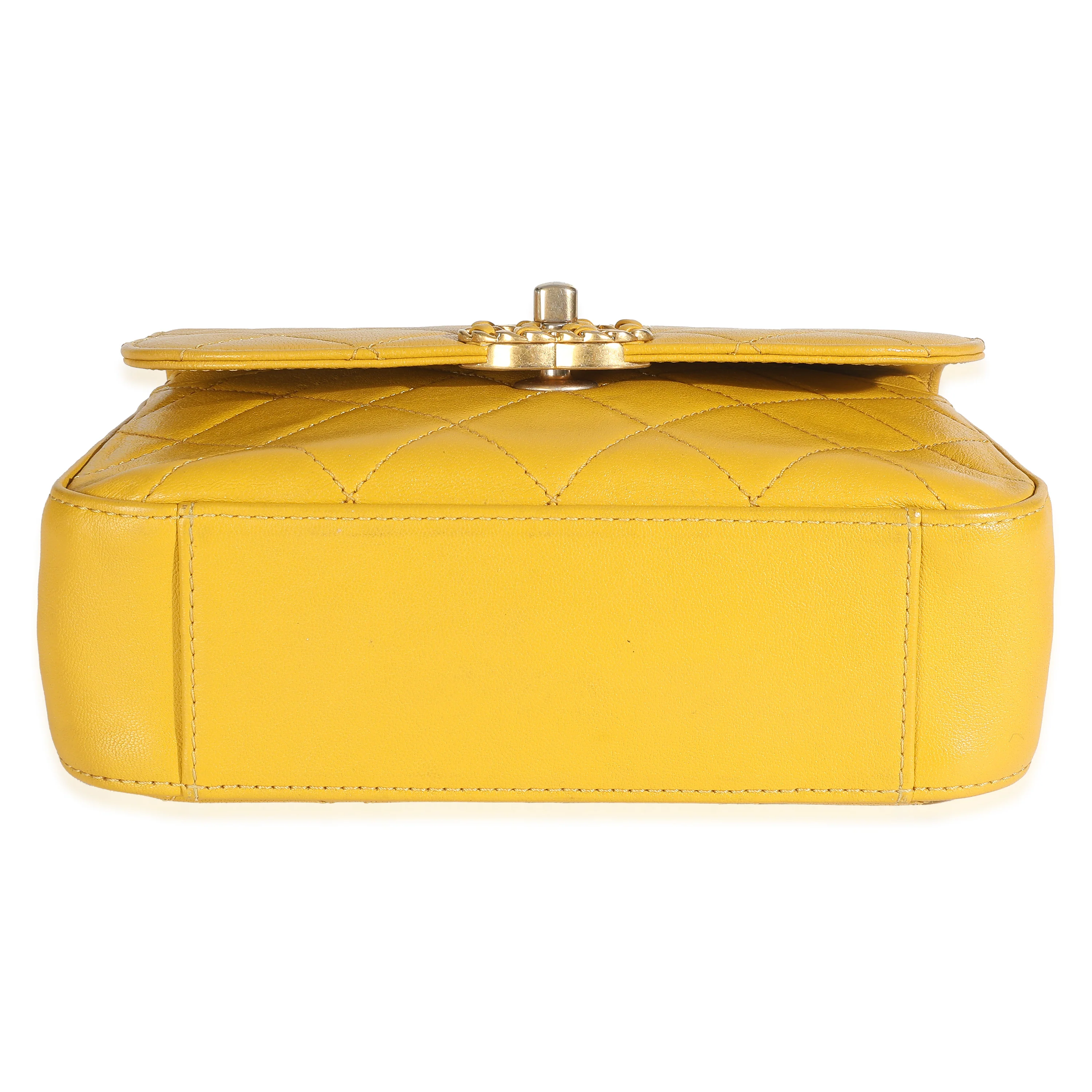 Yellow Quilted Lambskin Small Chain Infinity Top Handle Flap - Image 5