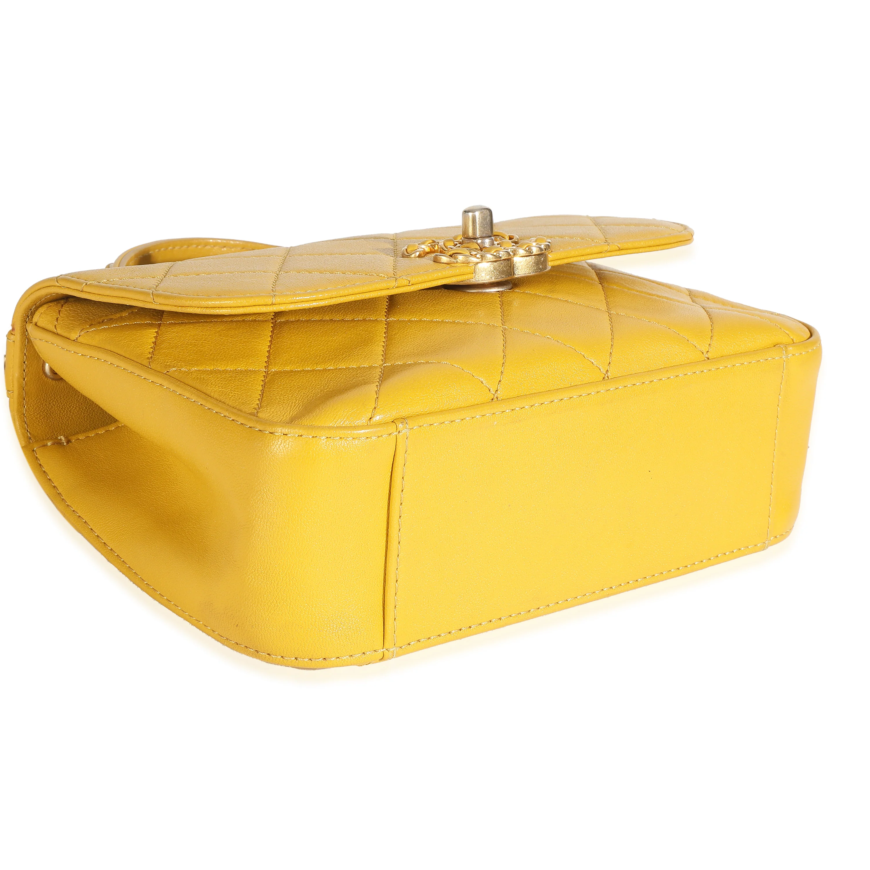 Yellow Quilted Lambskin Small Chain Infinity Top Handle Flap - Image 6