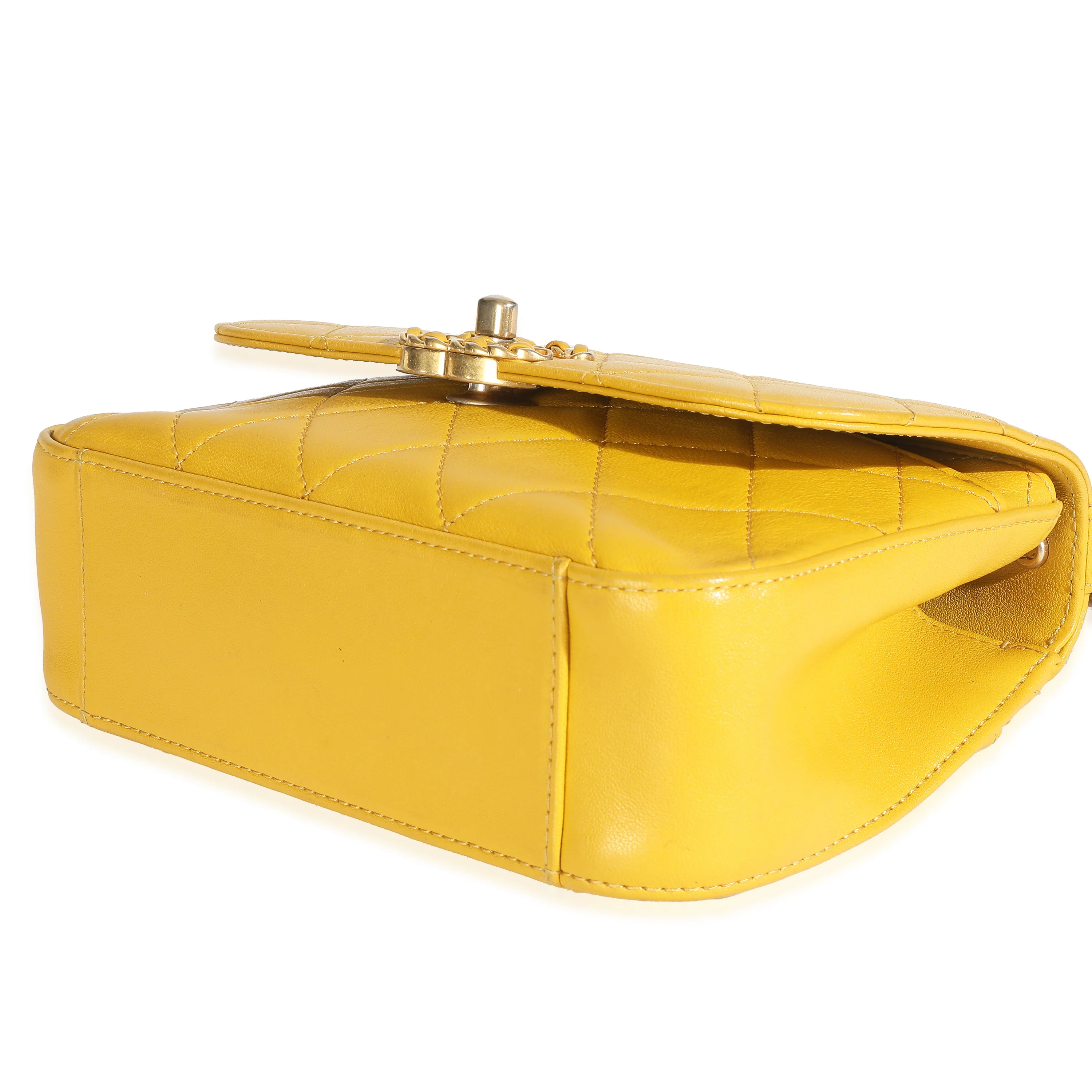 Yellow Quilted Lambskin Small Chain Infinity Top Handle Flap - Image 7