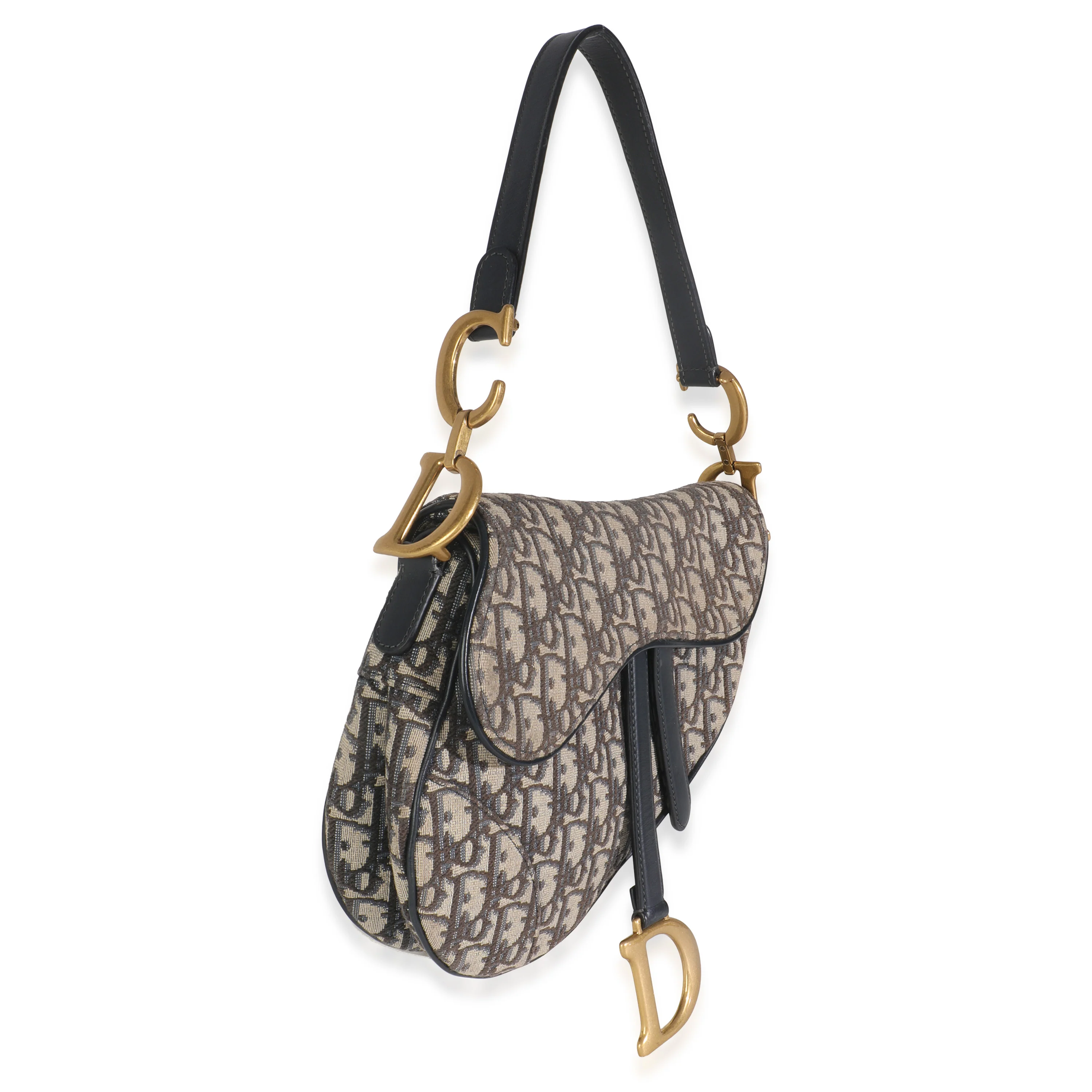 Blue Oblique Jacquard Canvas Medium Saddle Bag - Image 3