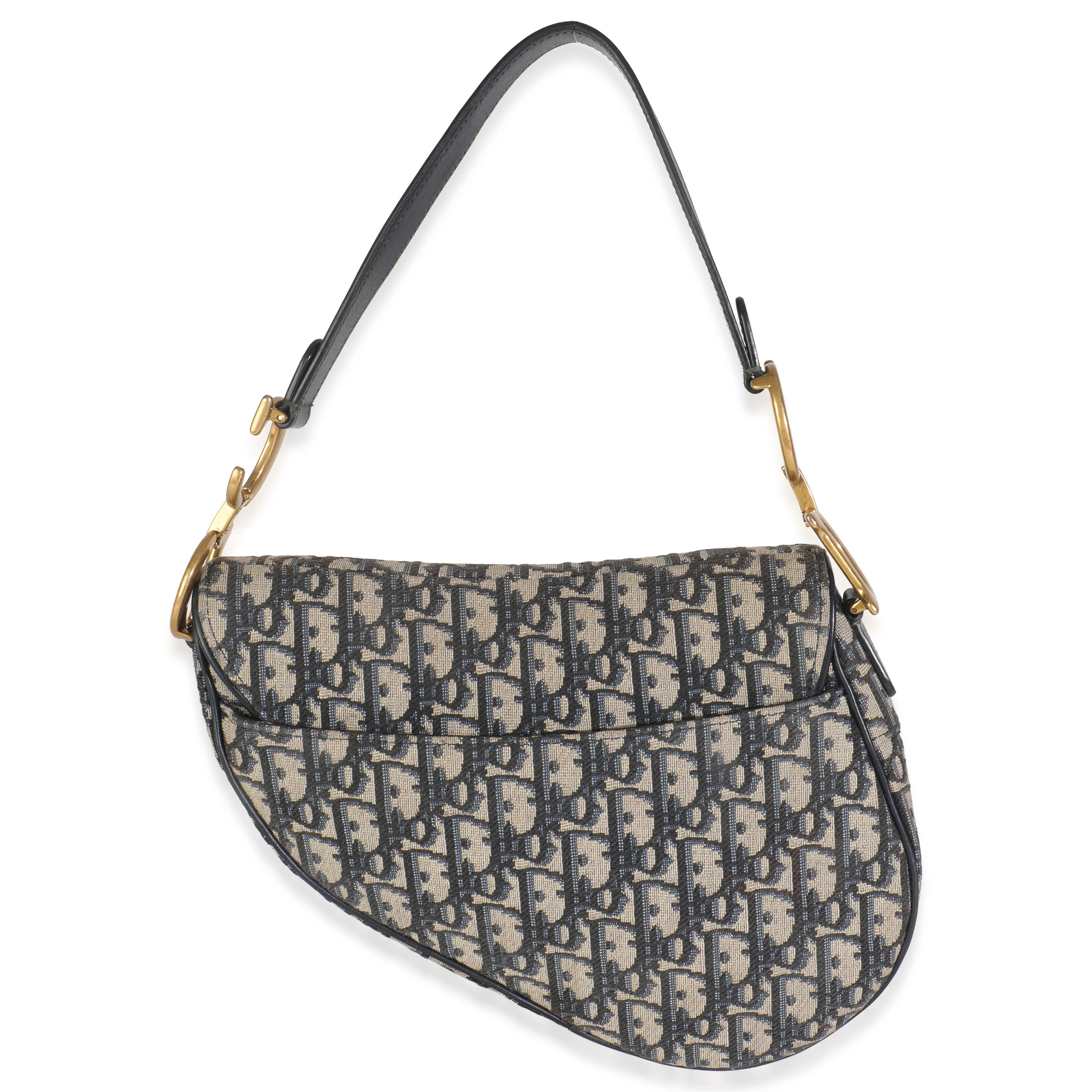 Blue Oblique Jacquard Canvas Medium Saddle Bag - Image 4