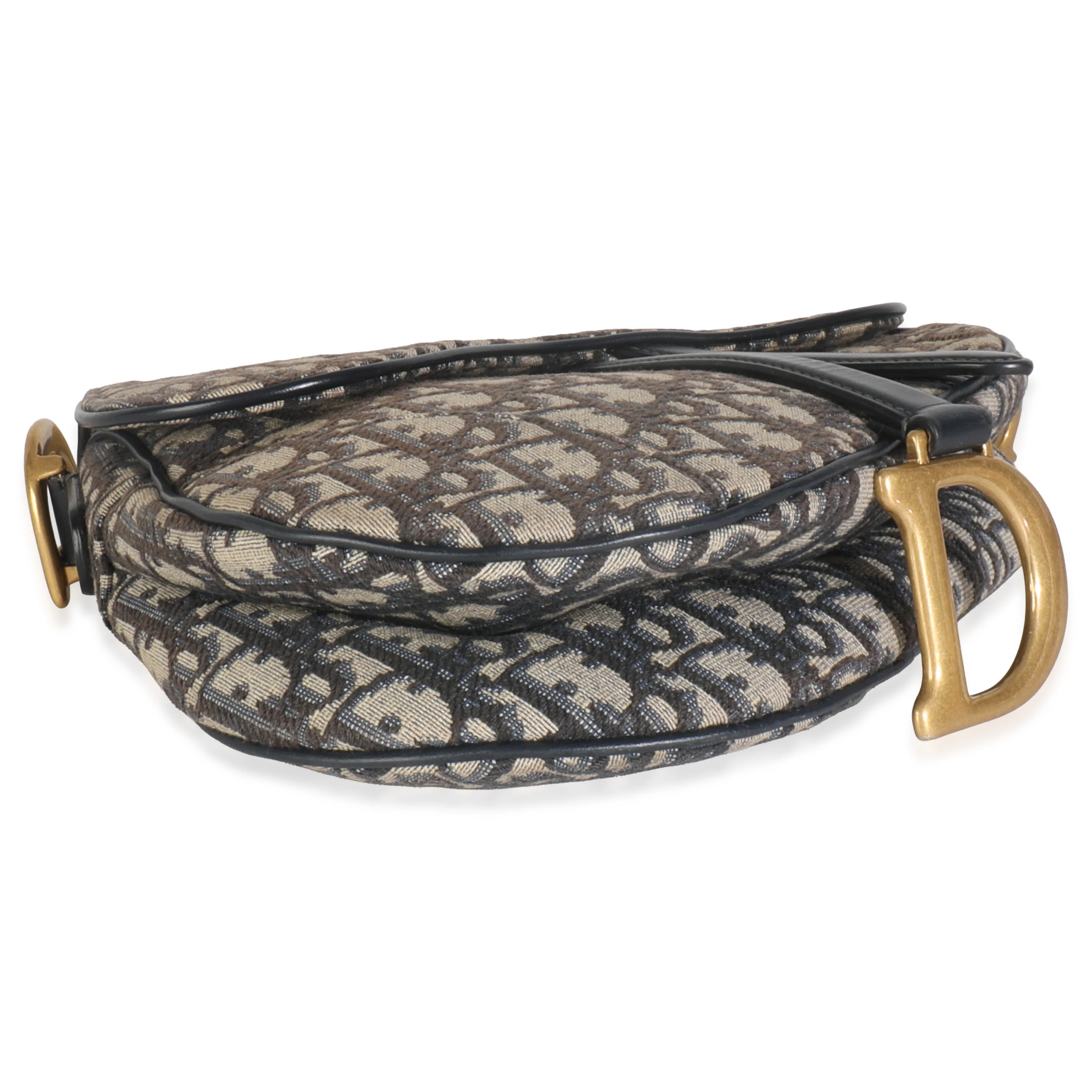 Blue Oblique Jacquard Canvas Medium Saddle Bag - Image 6