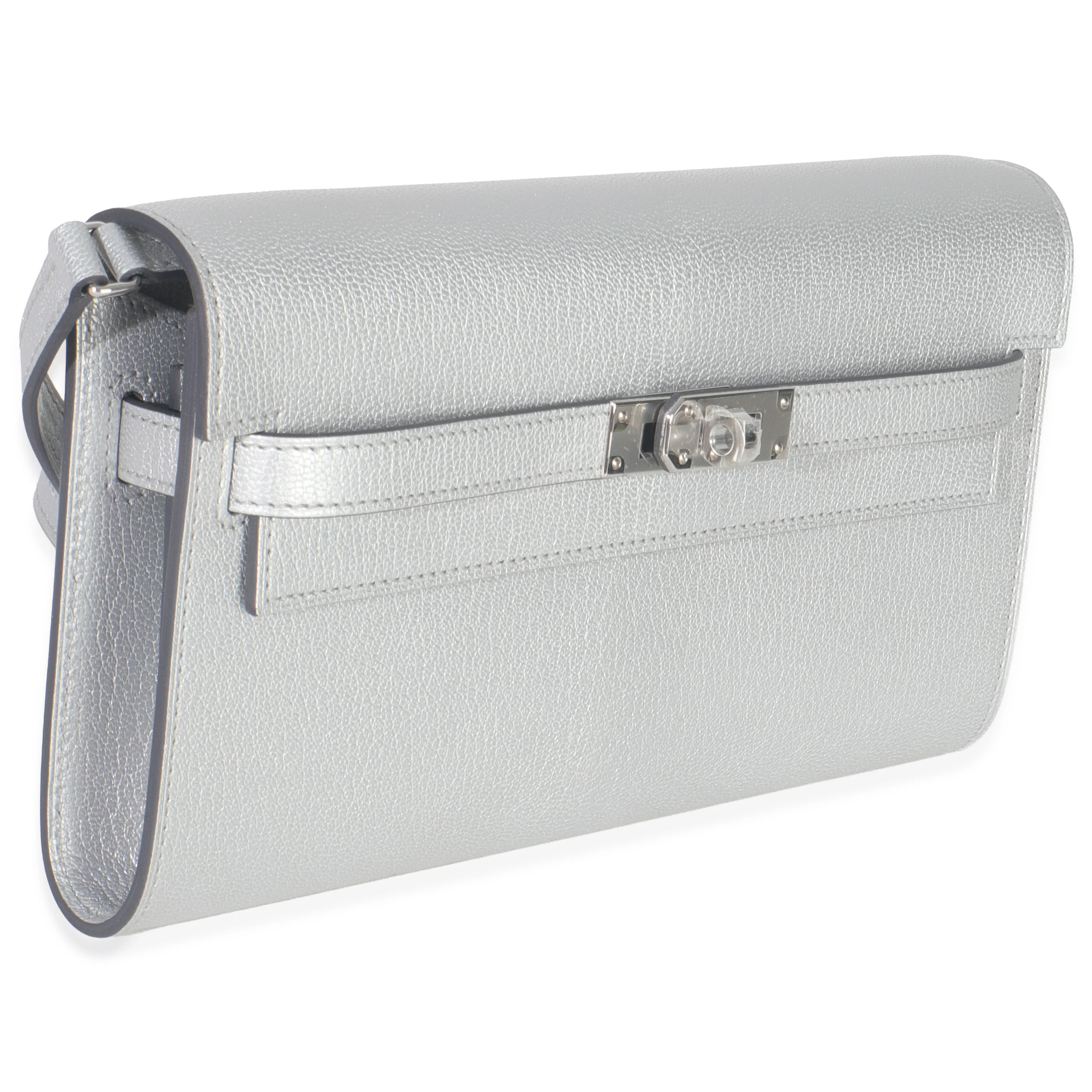 Argent Metallic Chevre Chamkilight Kelly Wallet To Go PHW - Image 3