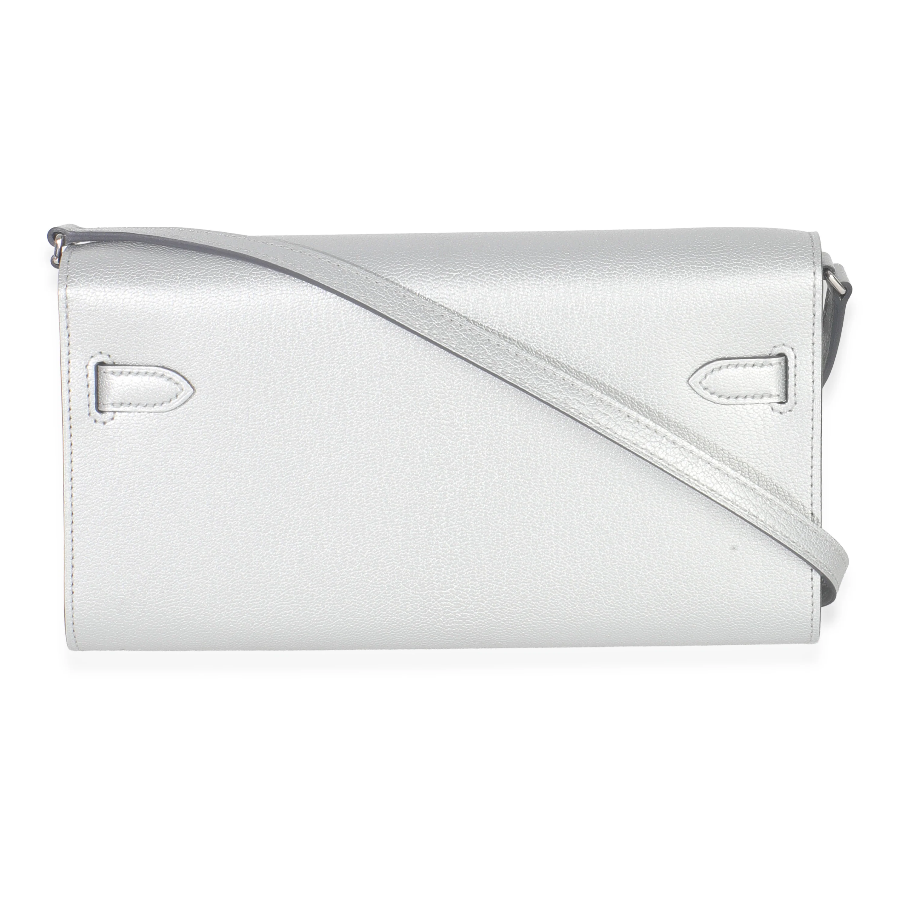 Argent Metallic Chevre Chamkilight Kelly Wallet To Go PHW - Image 4