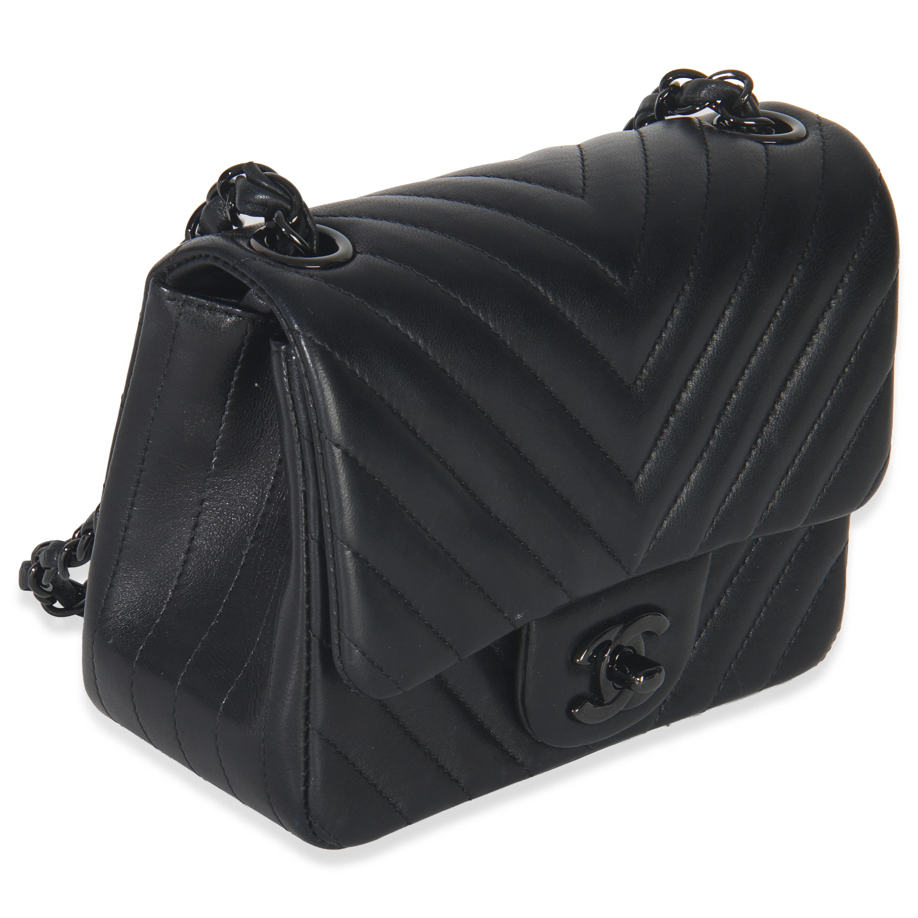 So Black Chevron Lambskin Mini Square Flap Bag - Image 3