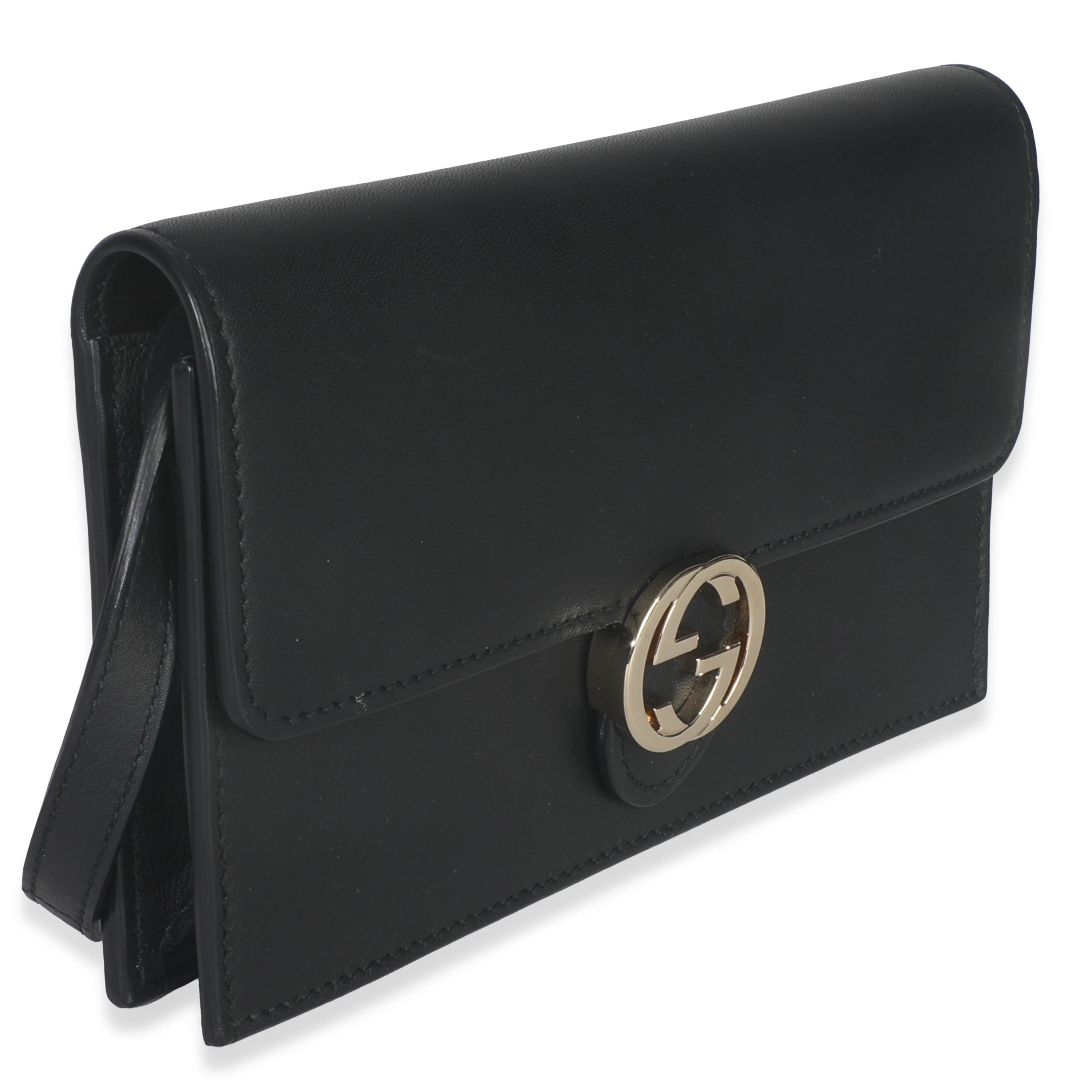 Black Smooth Calfskin Interlocking G Wallet On Strap - Image 3