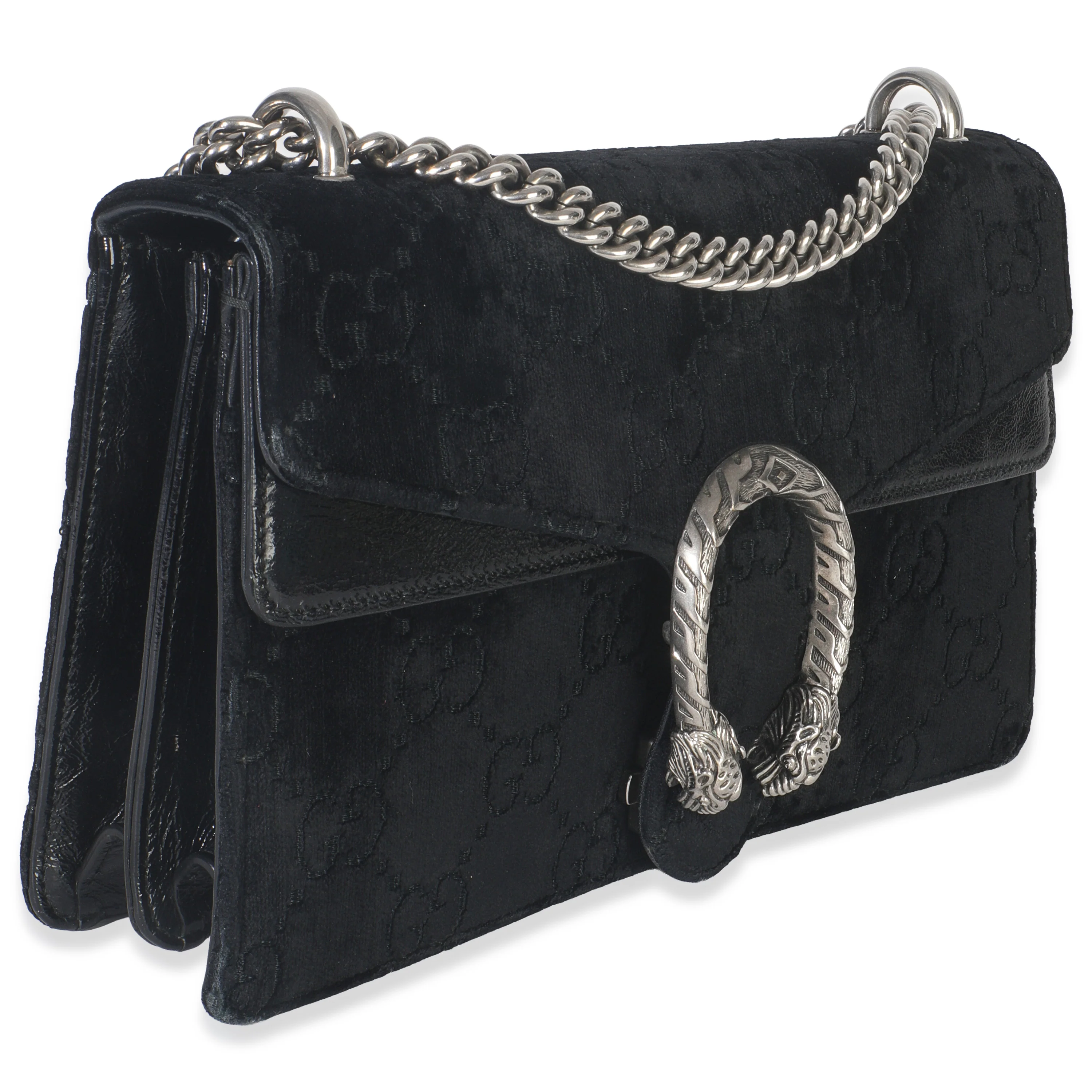 Black GG Embossed Velvet Small Dionysus Chain Bag - Image 3
