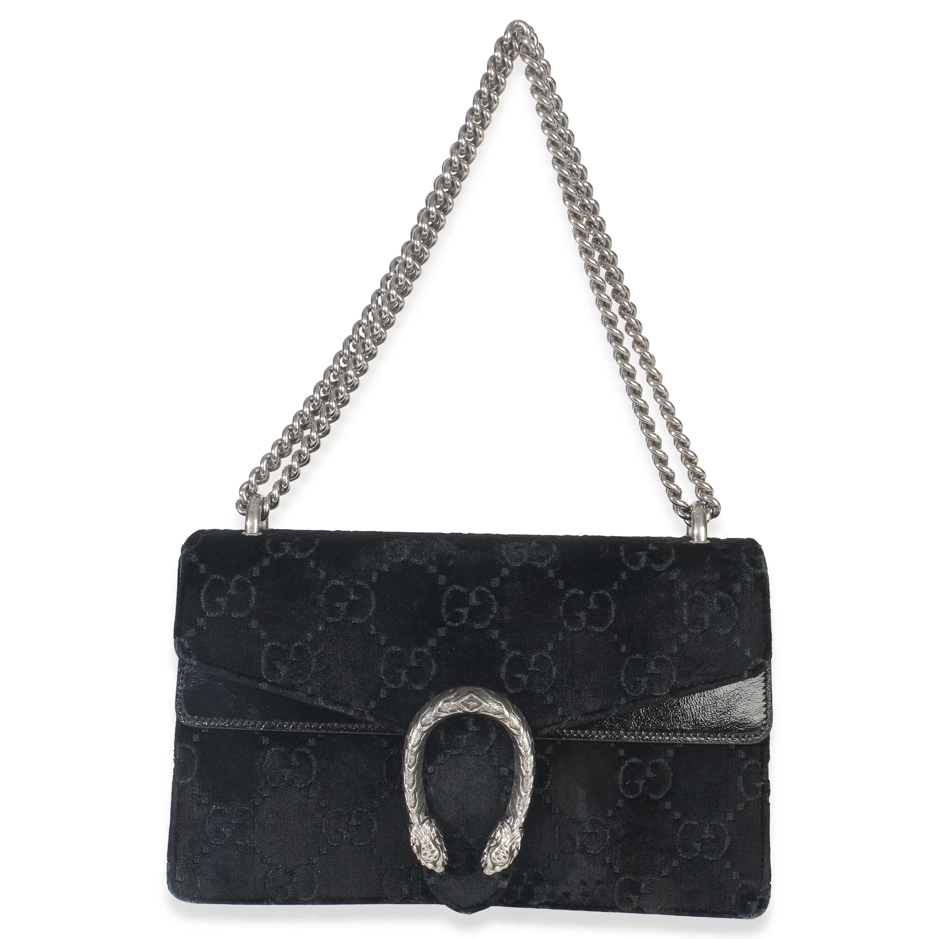 Black GG Embossed Velvet Small Dionysus Chain Bag - Image 8