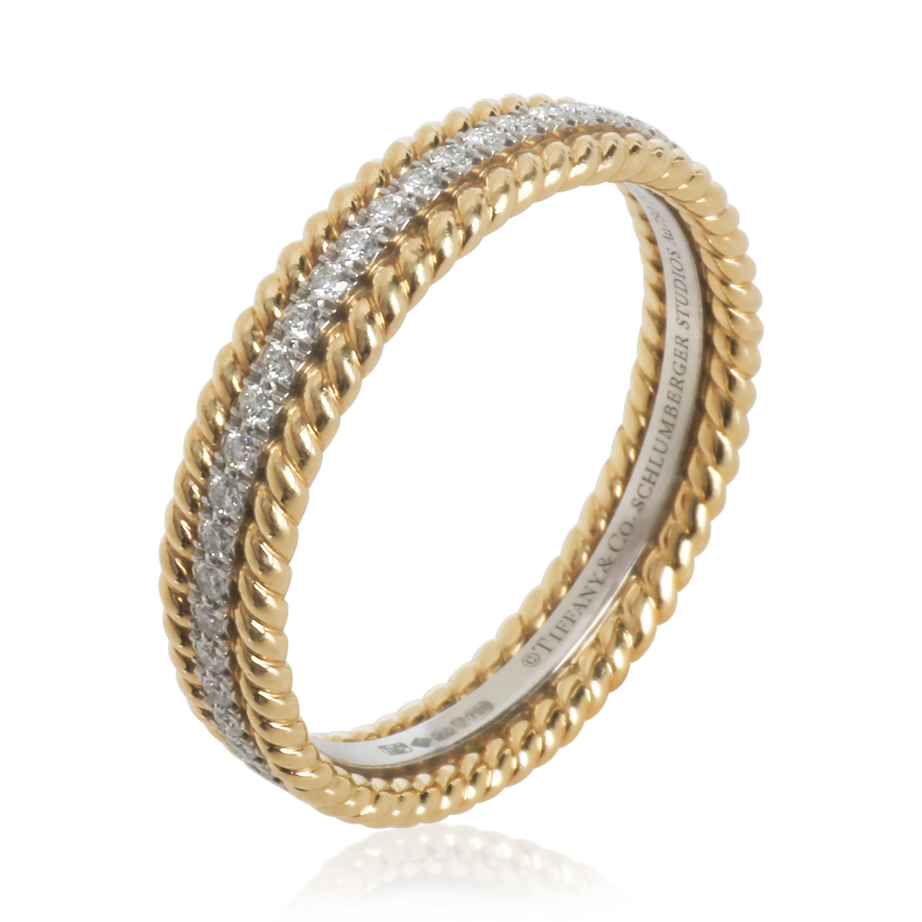 Yellow Gold & Platinum Diamond Schlumberger Rope Ring - Image 3