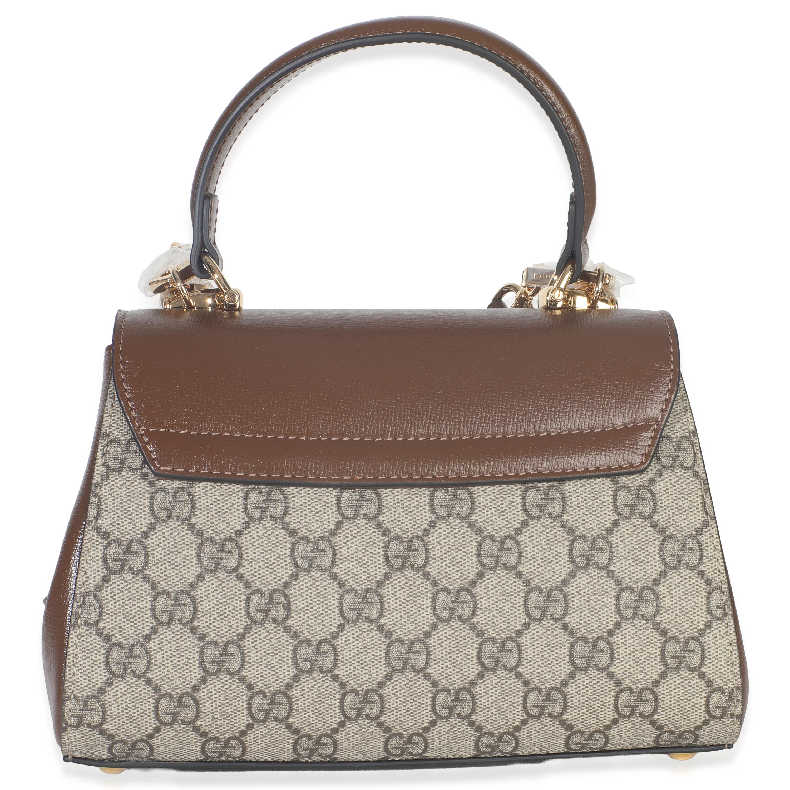 Beige GG Supreme Monogram Calfskin Mini Horsebit 1955 Top Handle Bag - Image 4