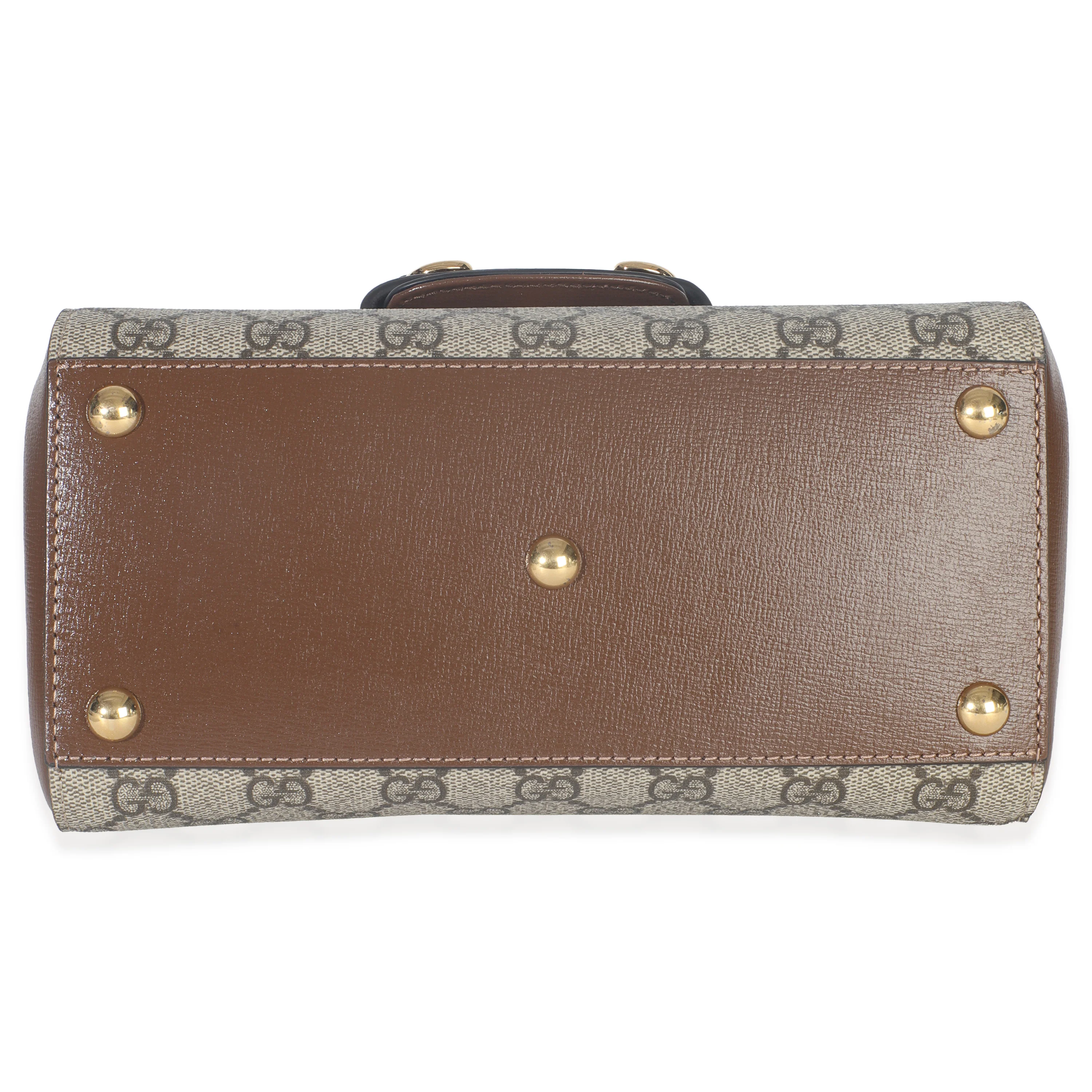 Beige GG Supreme Monogram Calfskin Mini Horsebit 1955 Top Handle Bag - Image 5