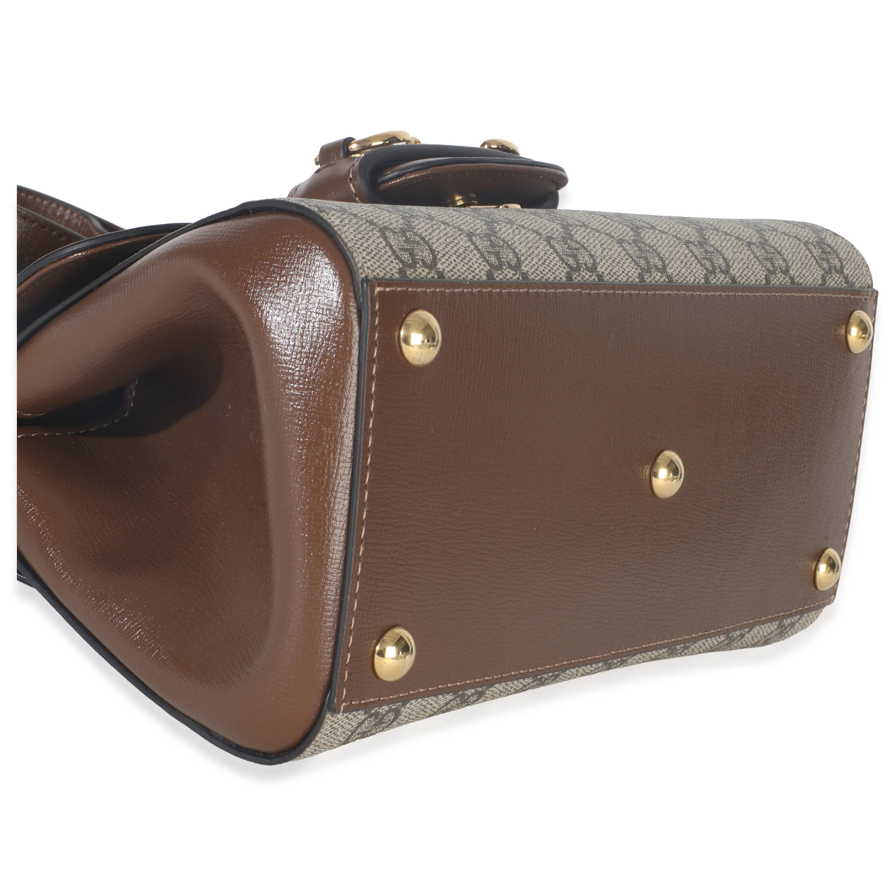 Beige GG Supreme Monogram Calfskin Mini Horsebit 1955 Top Handle Bag - Image 6