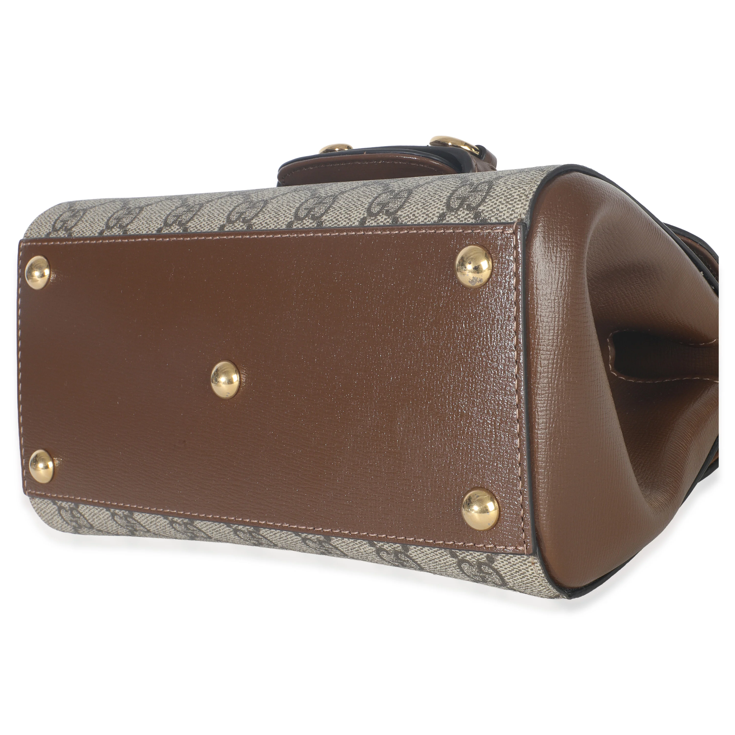 Beige GG Supreme Monogram Calfskin Mini Horsebit 1955 Top Handle Bag - Image 7