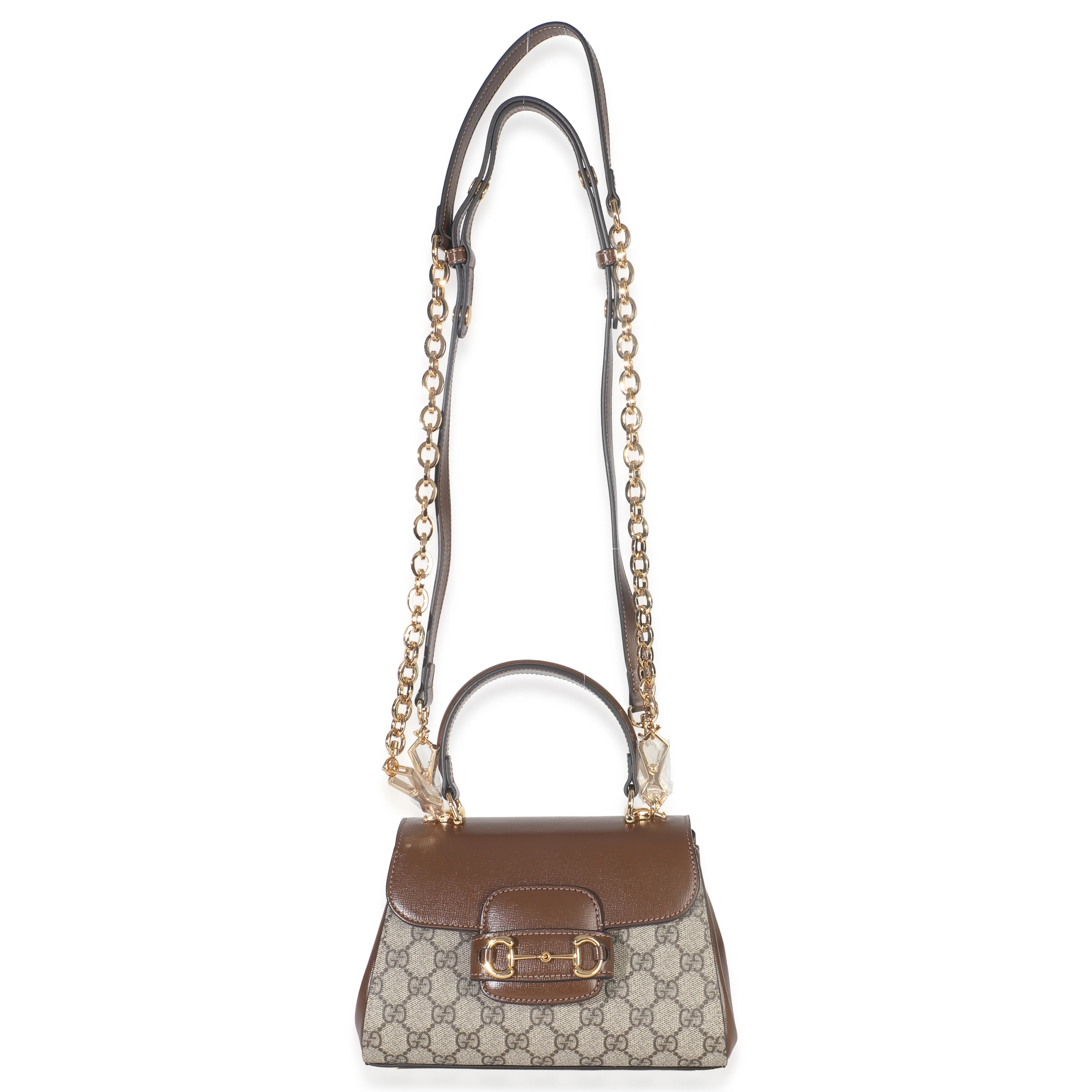 Beige GG Supreme Monogram Calfskin Mini Horsebit 1955 Top Handle Bag - Image 8