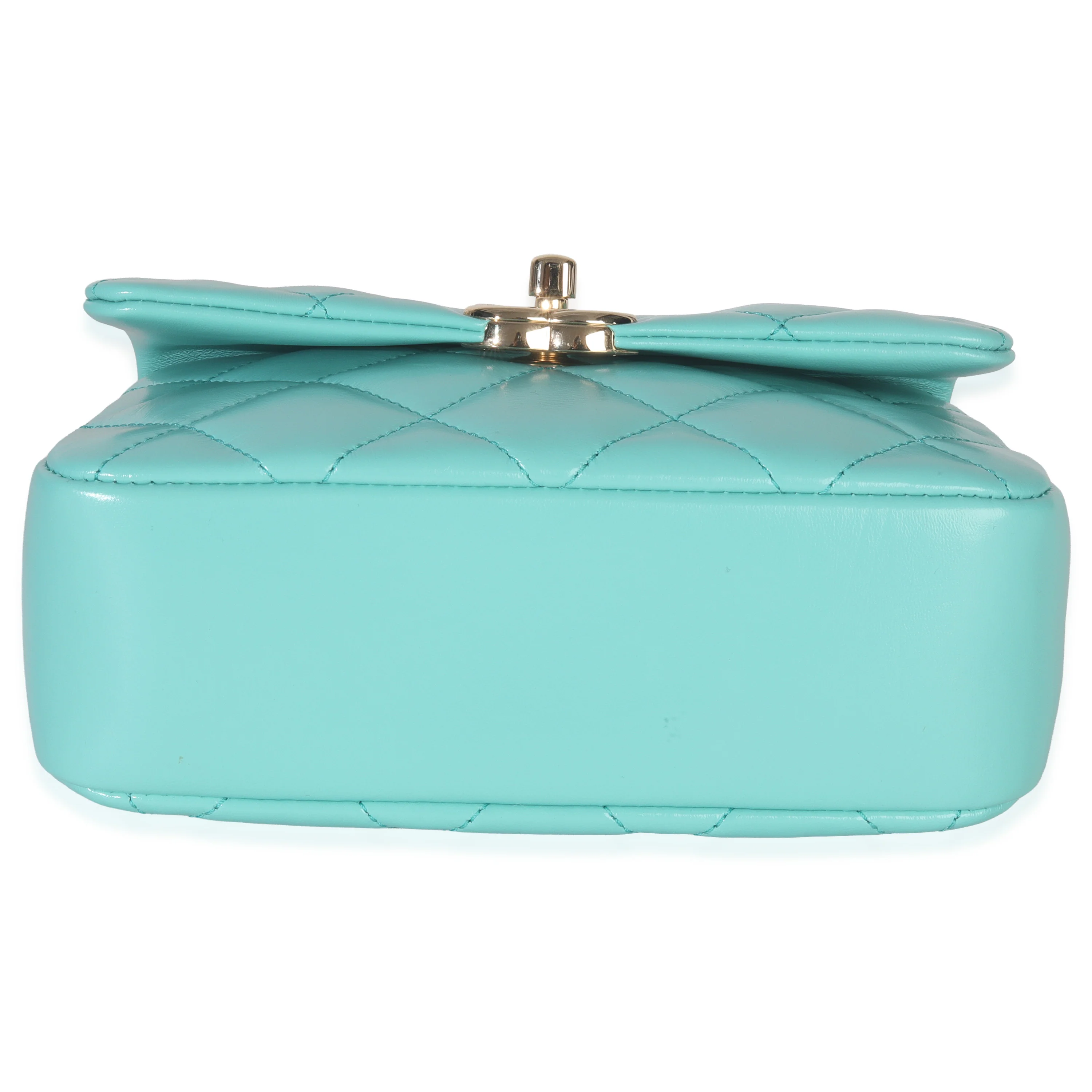 Teal Quilted Calfskin Top Handle Flap Bag - Image 5