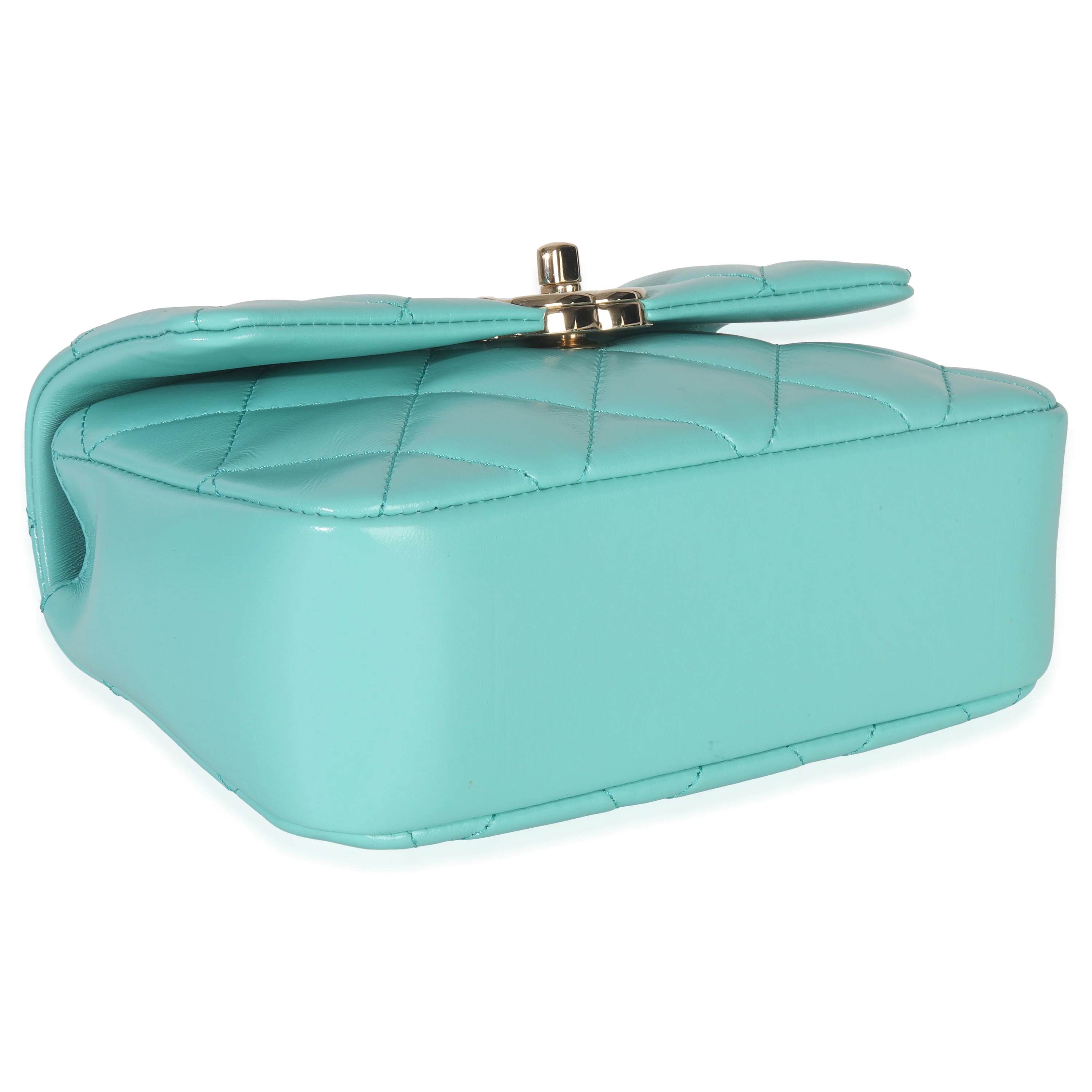 Teal Quilted Calfskin Top Handle Flap Bag - Image 6