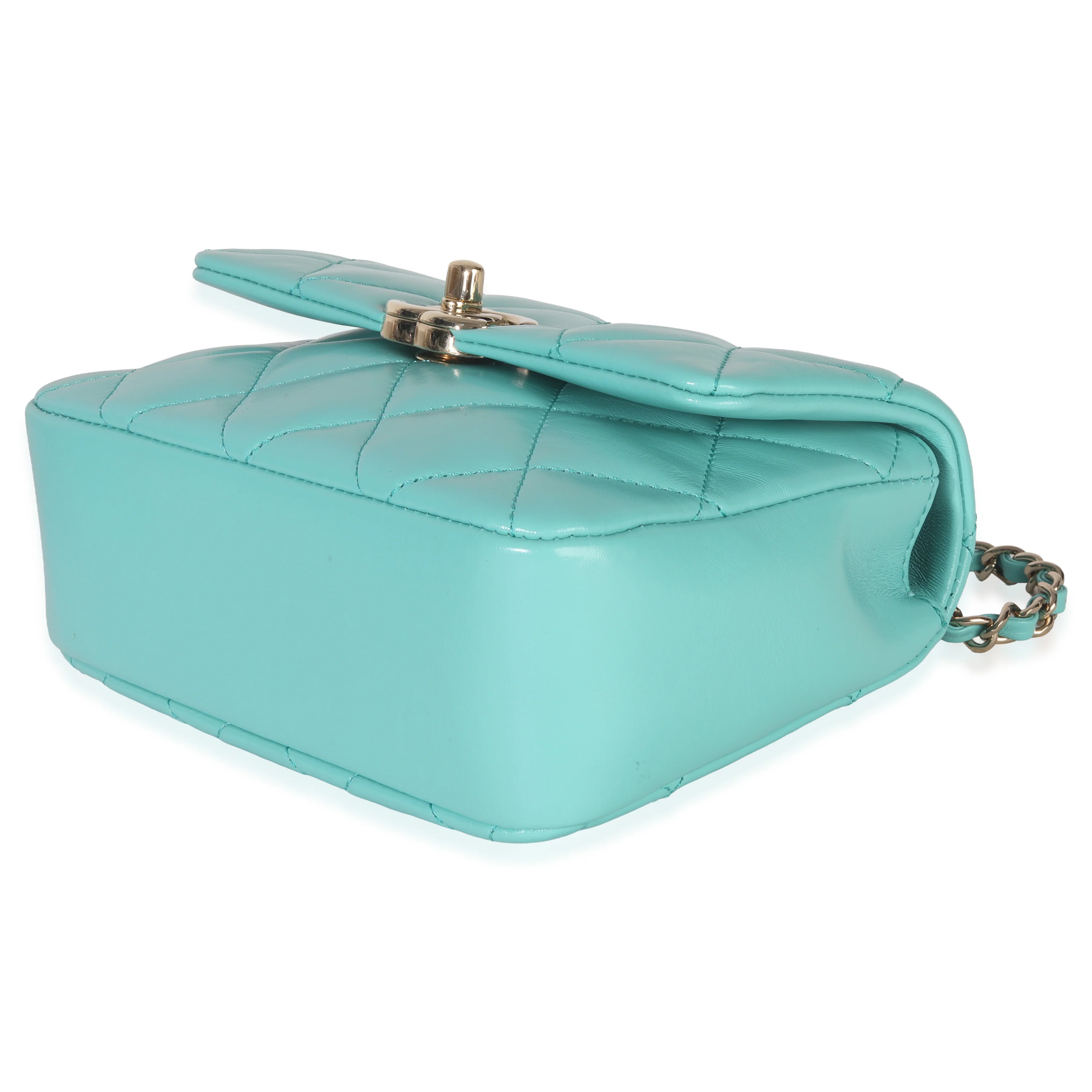 Teal Quilted Calfskin Top Handle Flap Bag - Image 7