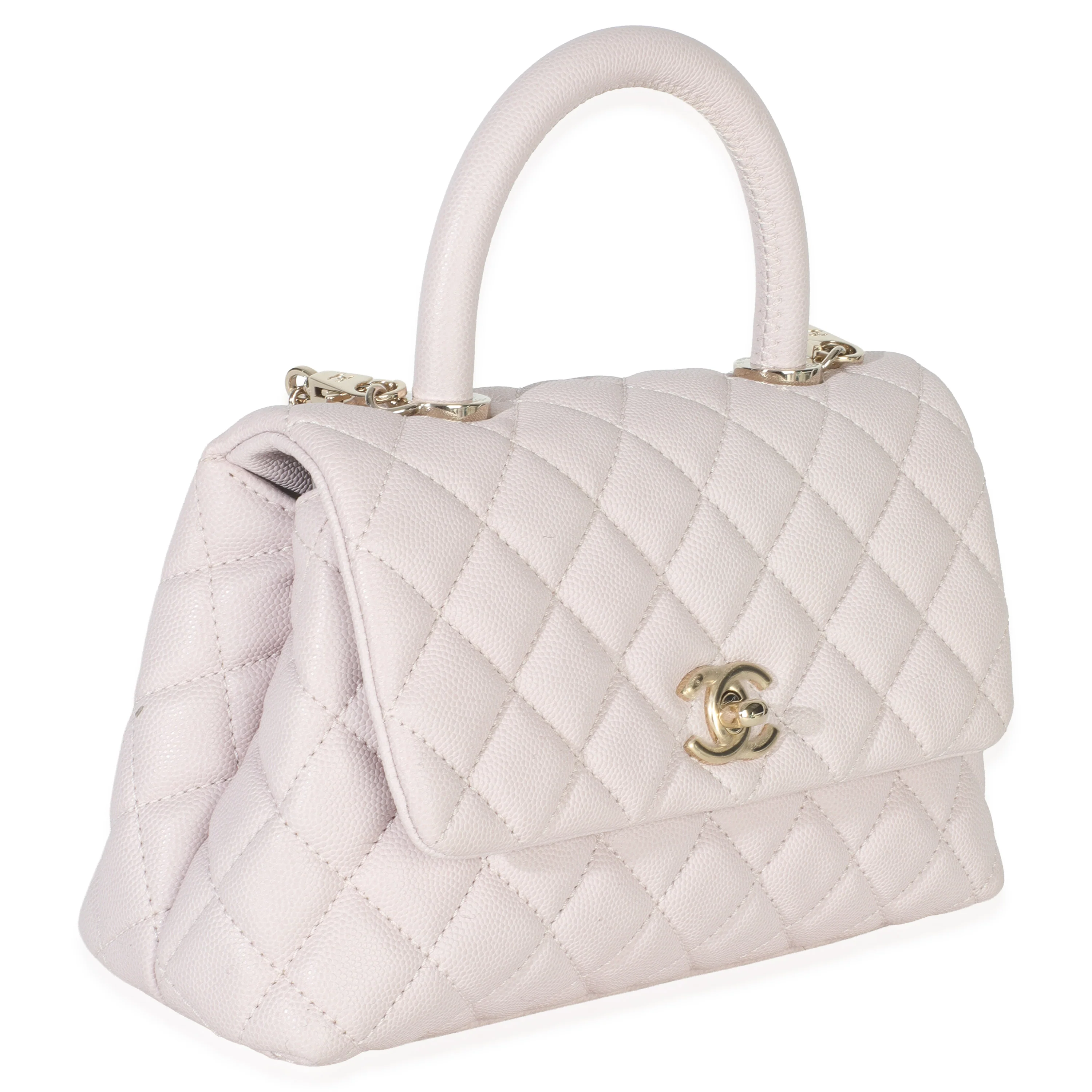 Light Pink Quilted Caviar Mini Coco Top Handle Handbag - Image 3