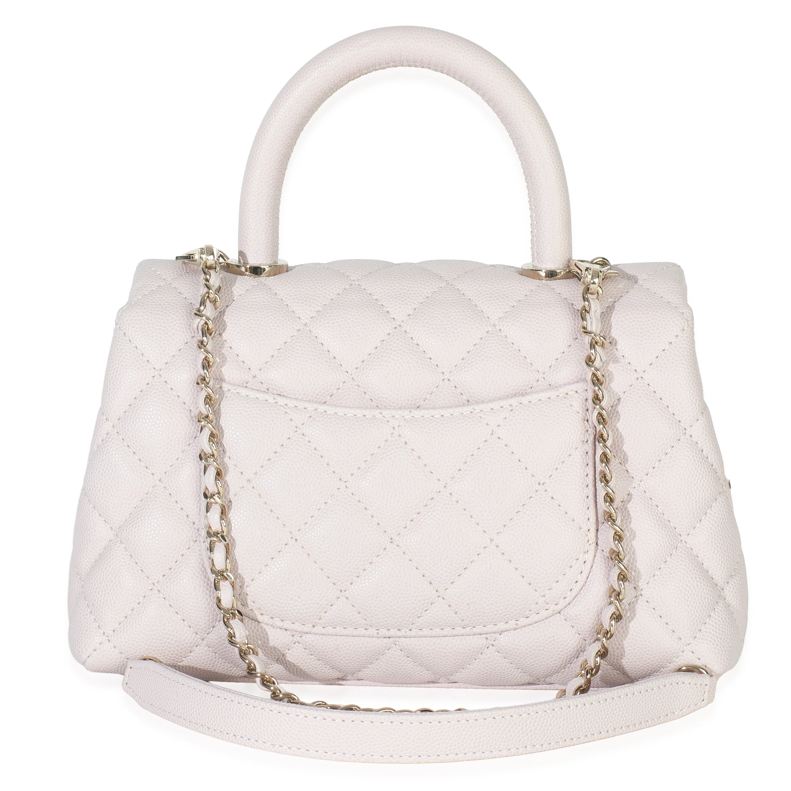 Light Pink Quilted Caviar Mini Coco Top Handle Handbag - Image 4