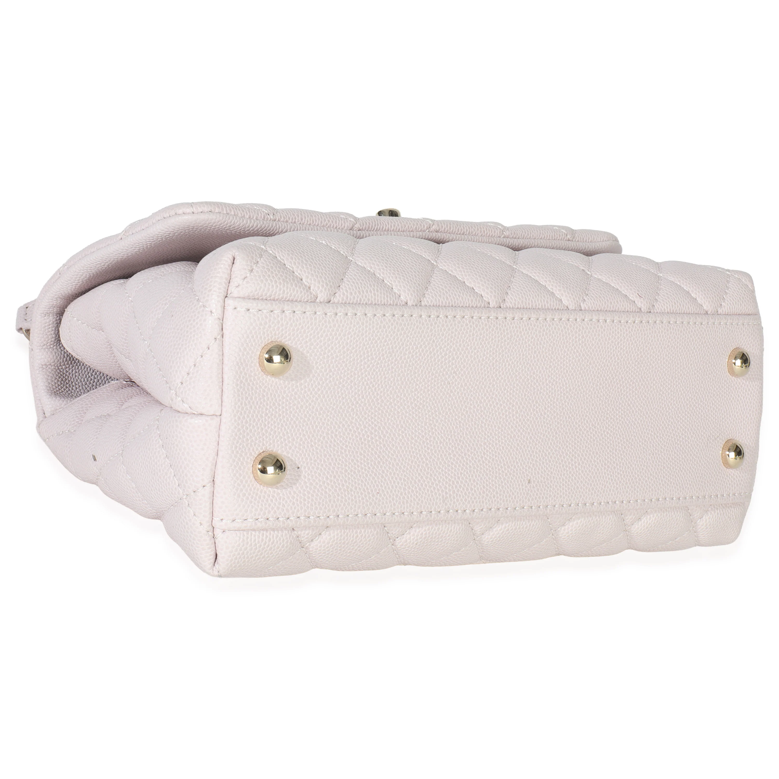 Light Pink Quilted Caviar Mini Coco Top Handle Handbag - Image 6