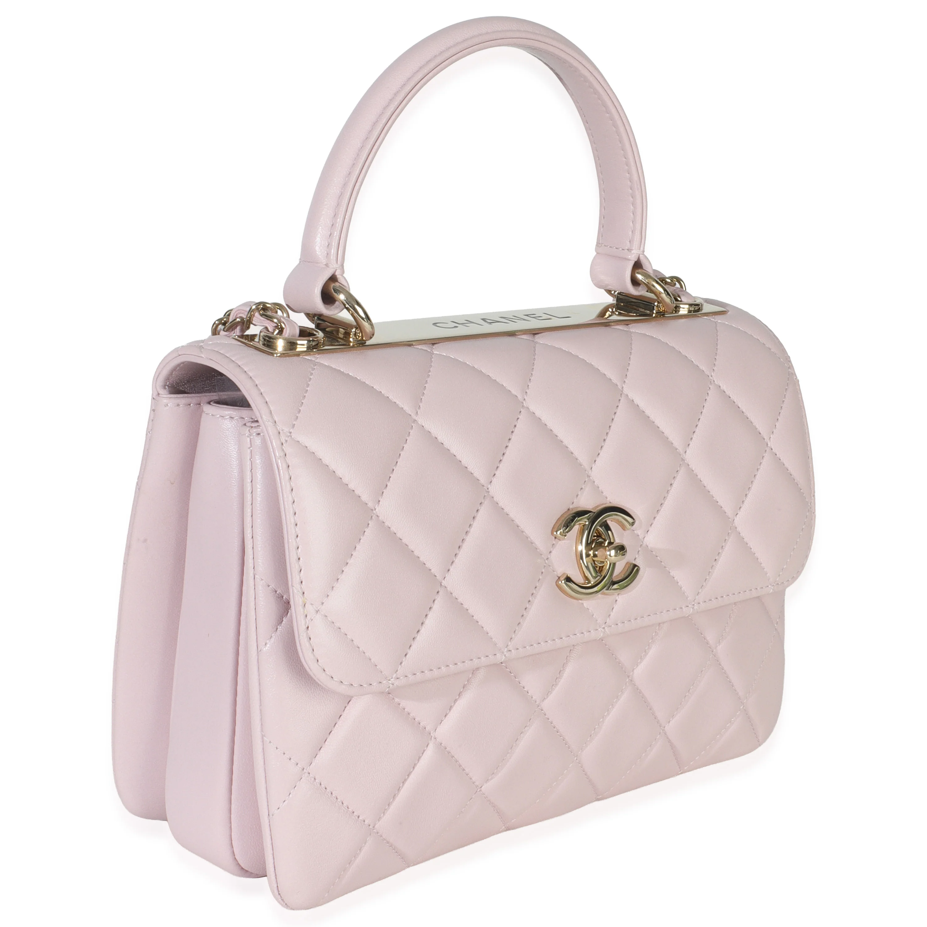 Light Pink Quilted Lambskin Small Trendy CC Dual Handle Flap Bag - Image 3