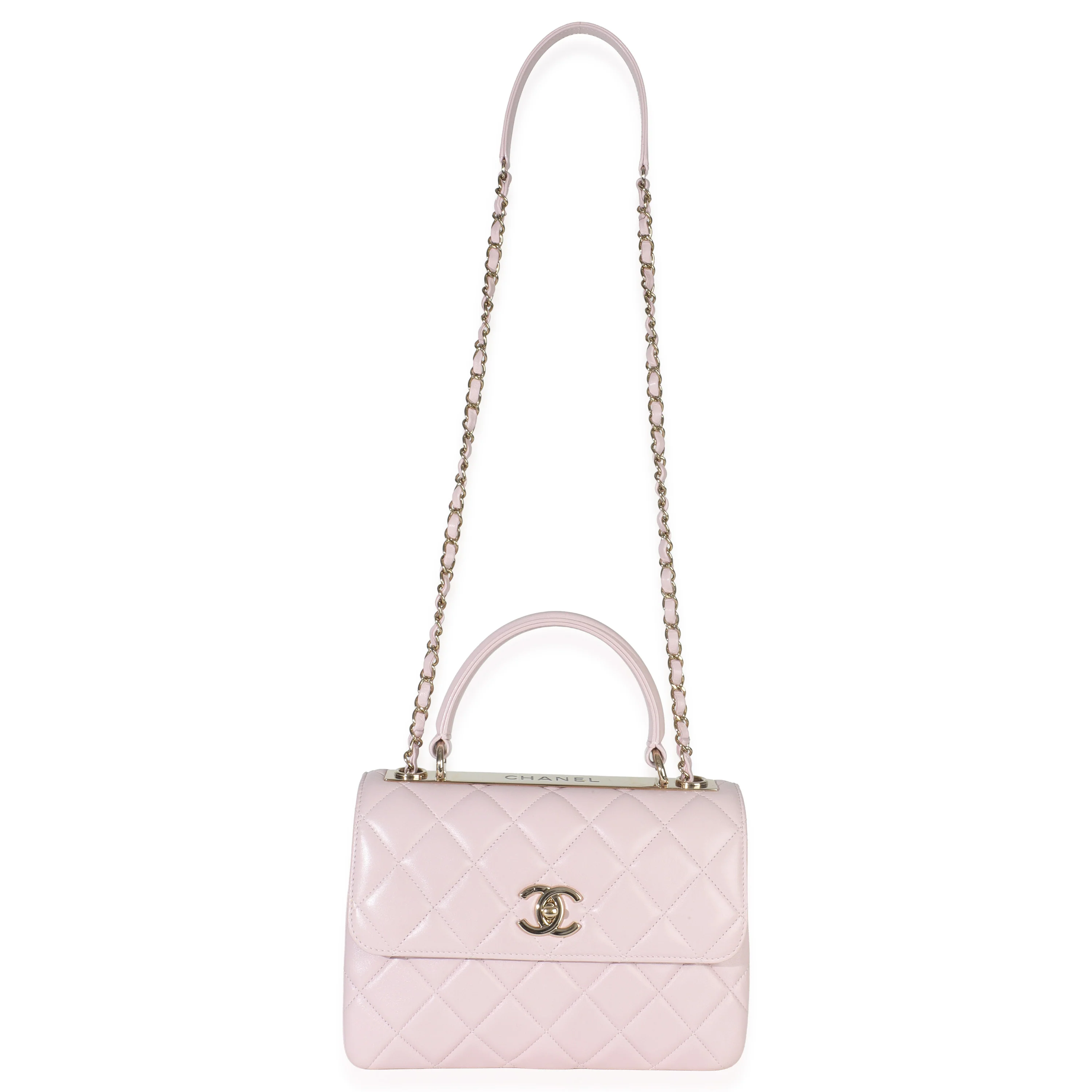 Light Pink Quilted Lambskin Small Trendy CC Dual Handle Flap Bag - Image 8