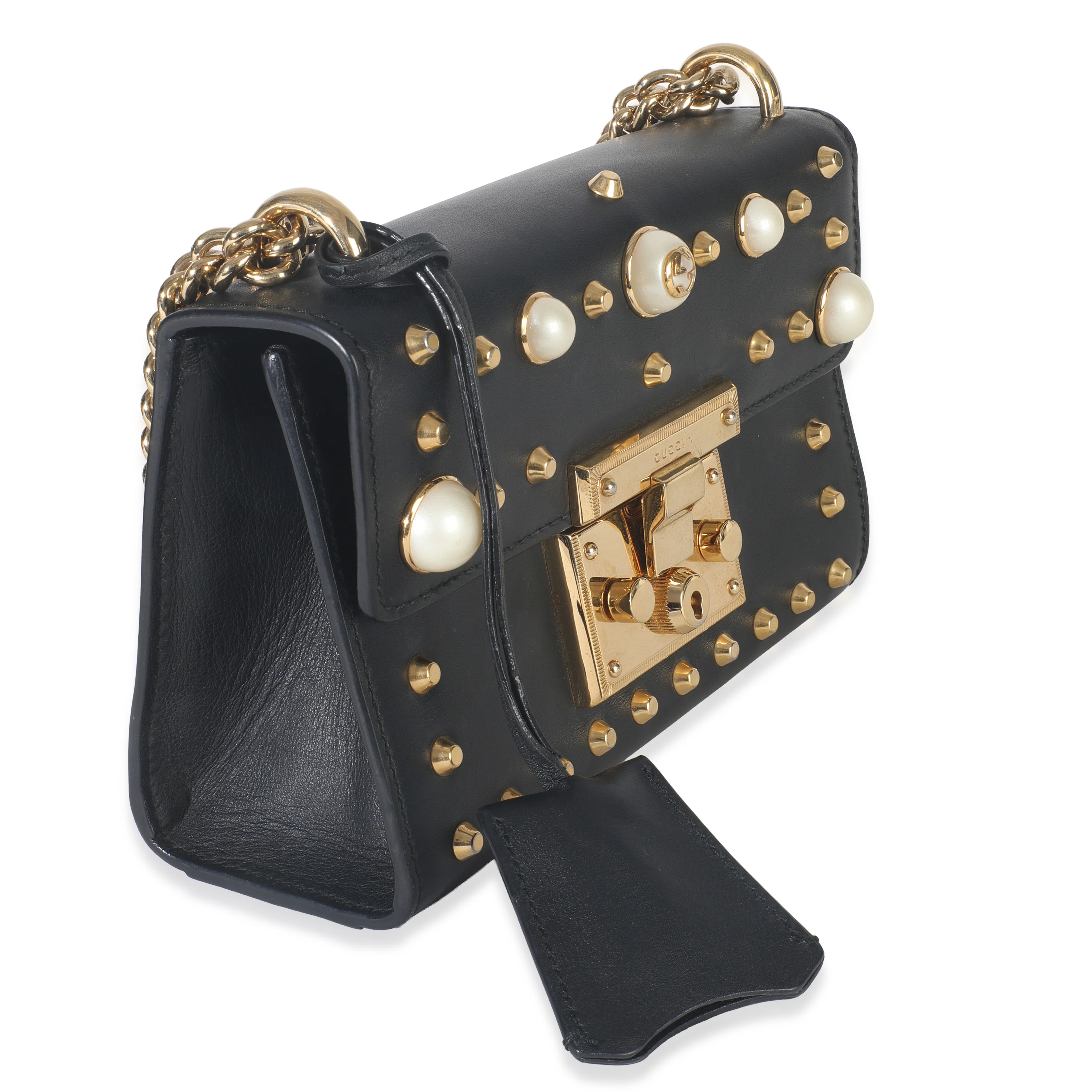 Black Calfskin Pearl GG Stud Small Padlock Shoulder Bag - Image 3