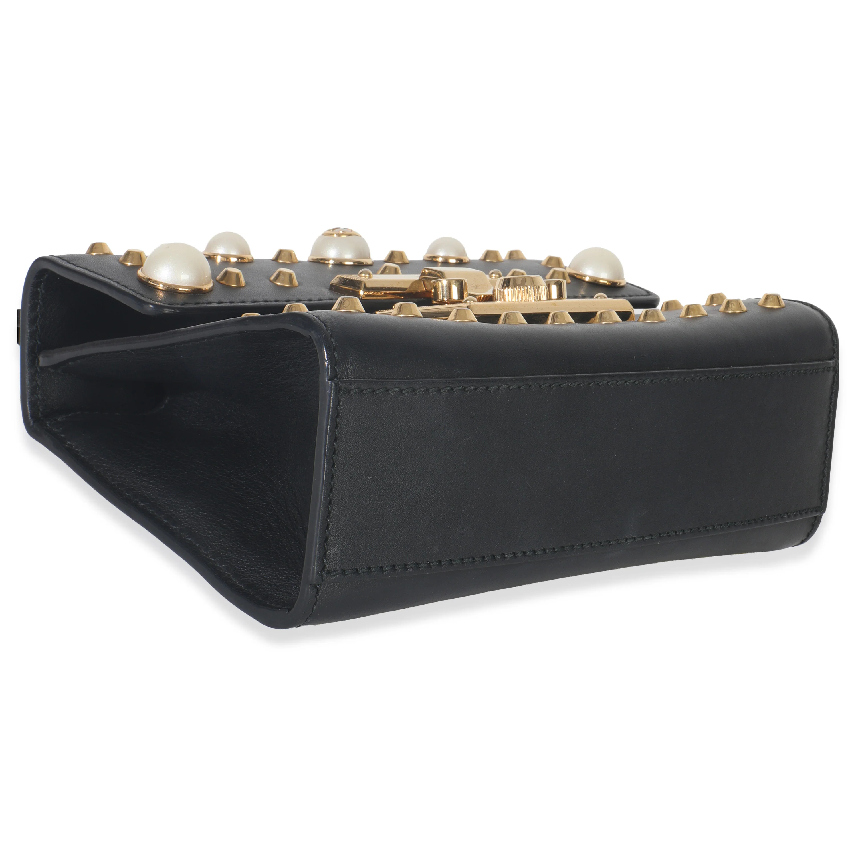 Black Calfskin Pearl GG Stud Small Padlock Shoulder Bag - Image 6