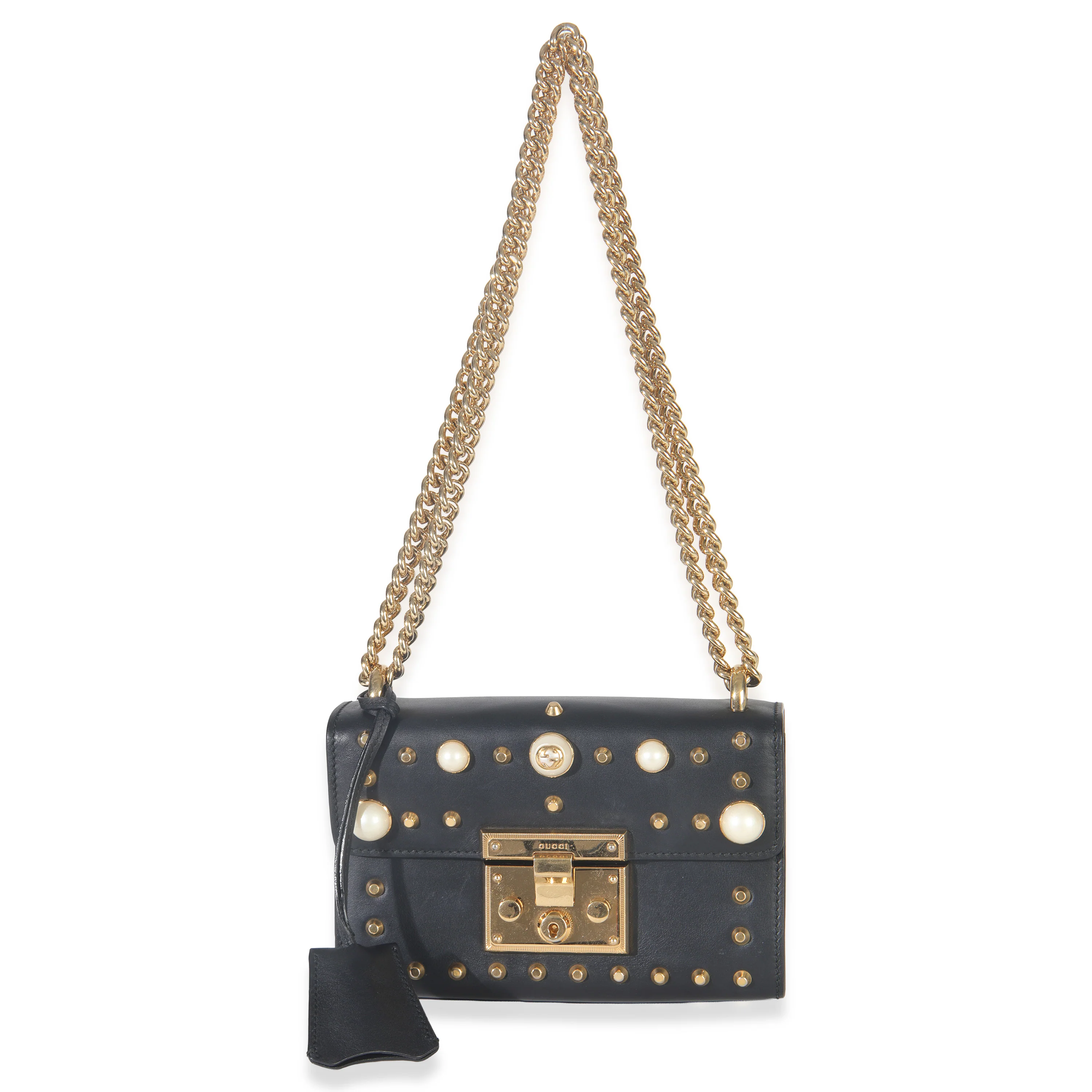 Black Calfskin Pearl GG Stud Small Padlock Shoulder Bag - Image 8