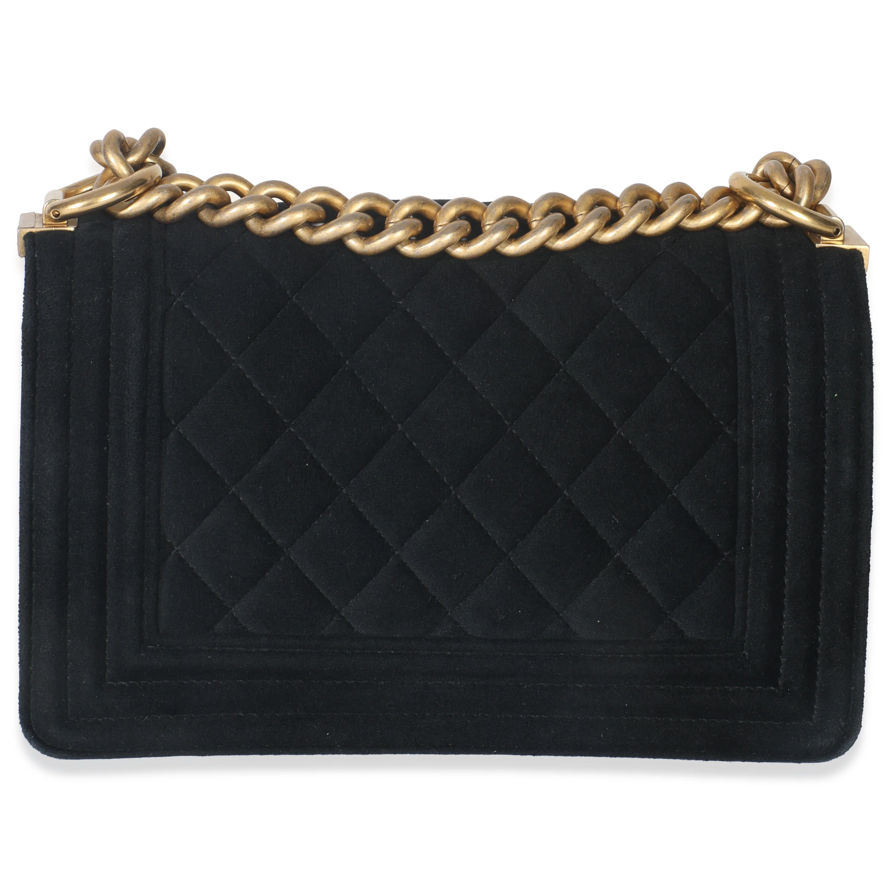 Black Quilted Velvet Strass Small Boy Bag - Image 3