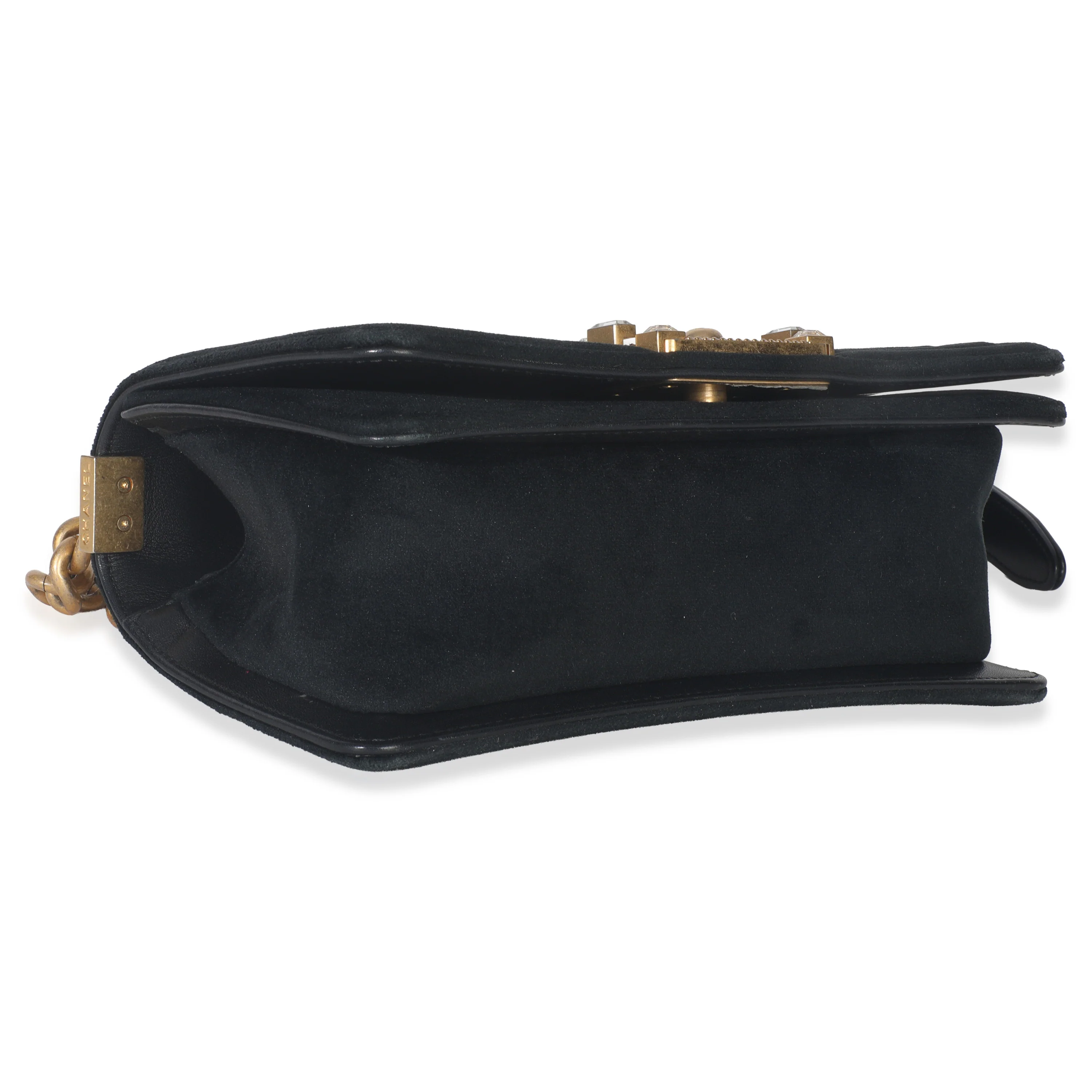 Black Quilted Velvet Strass Small Boy Bag - Image 5