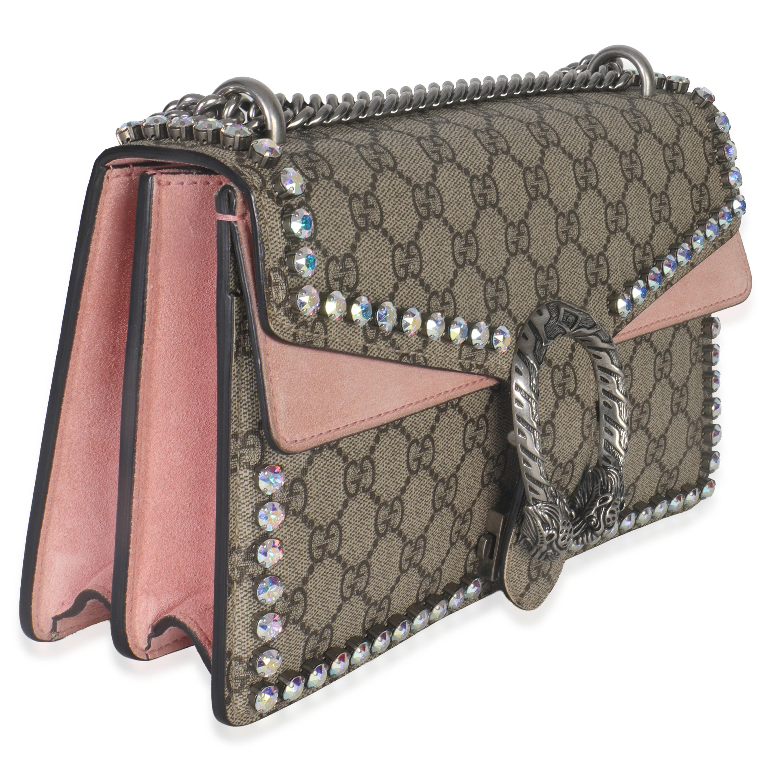 Pink Beige GG Supreme Canvas Crystal Small Dionysus Shoulder Bag - Image 3