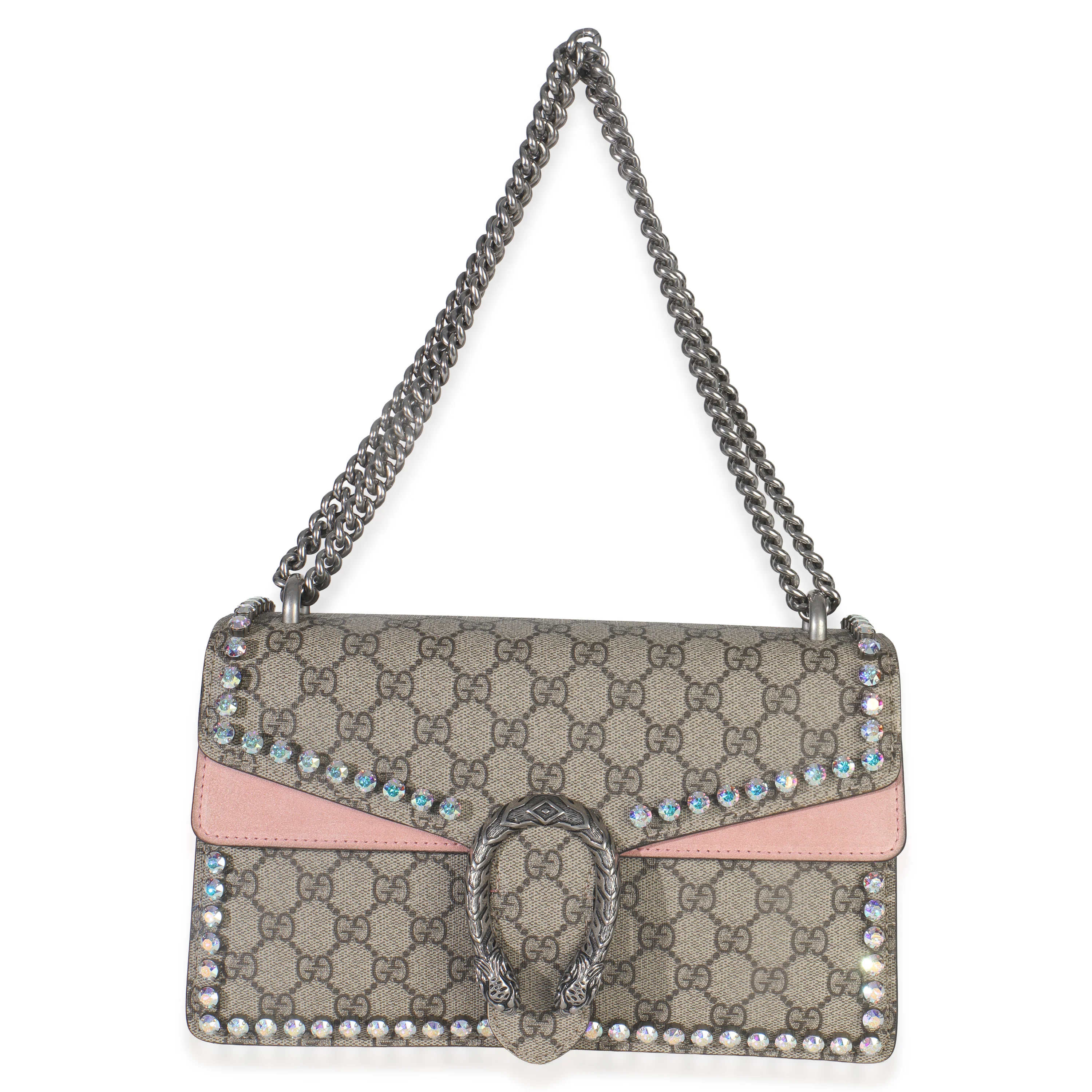 Pink Beige GG Supreme Canvas Crystal Small Dionysus Shoulder Bag - Image 8