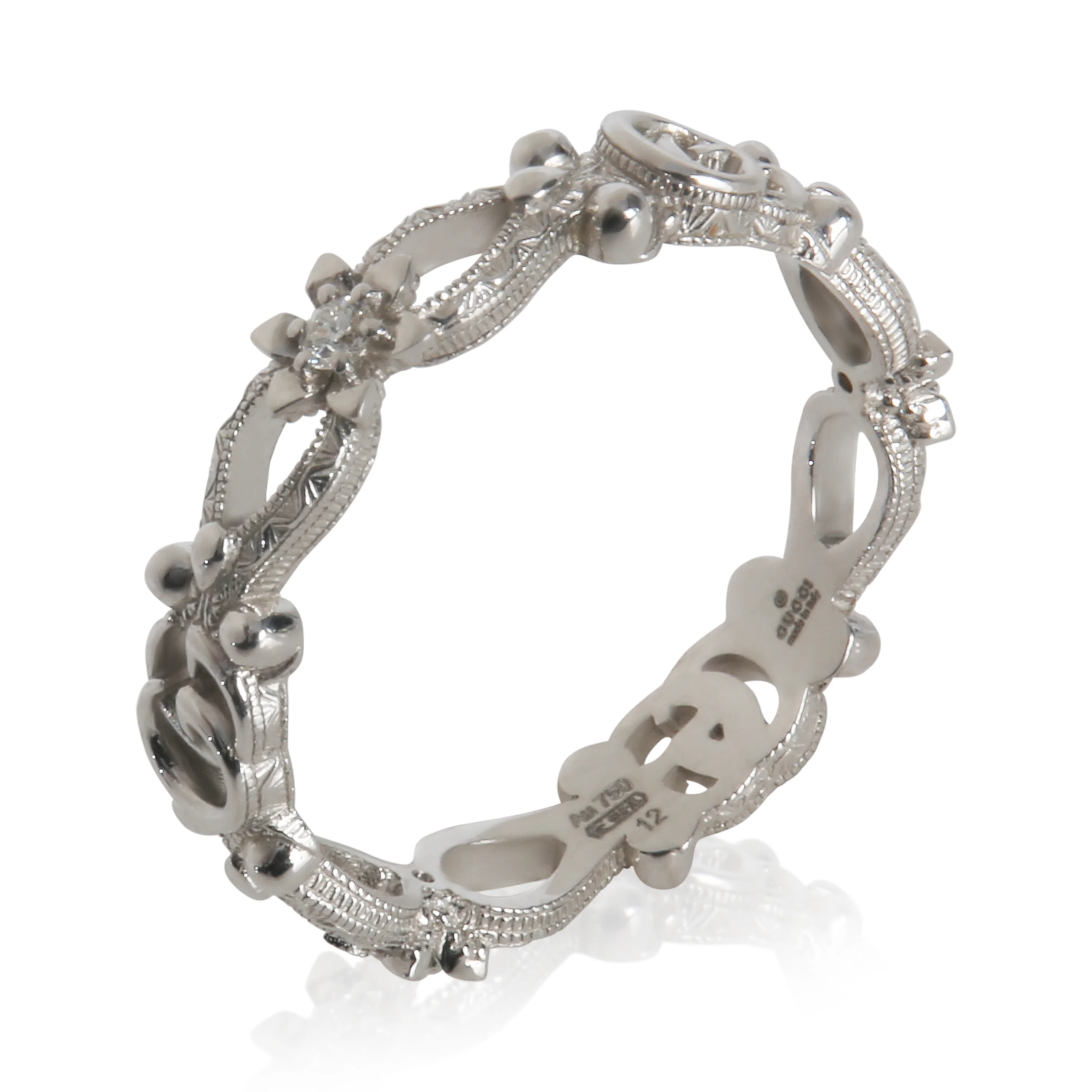 White Gold Diamond Flora Double G & Flower Ring - Image 3