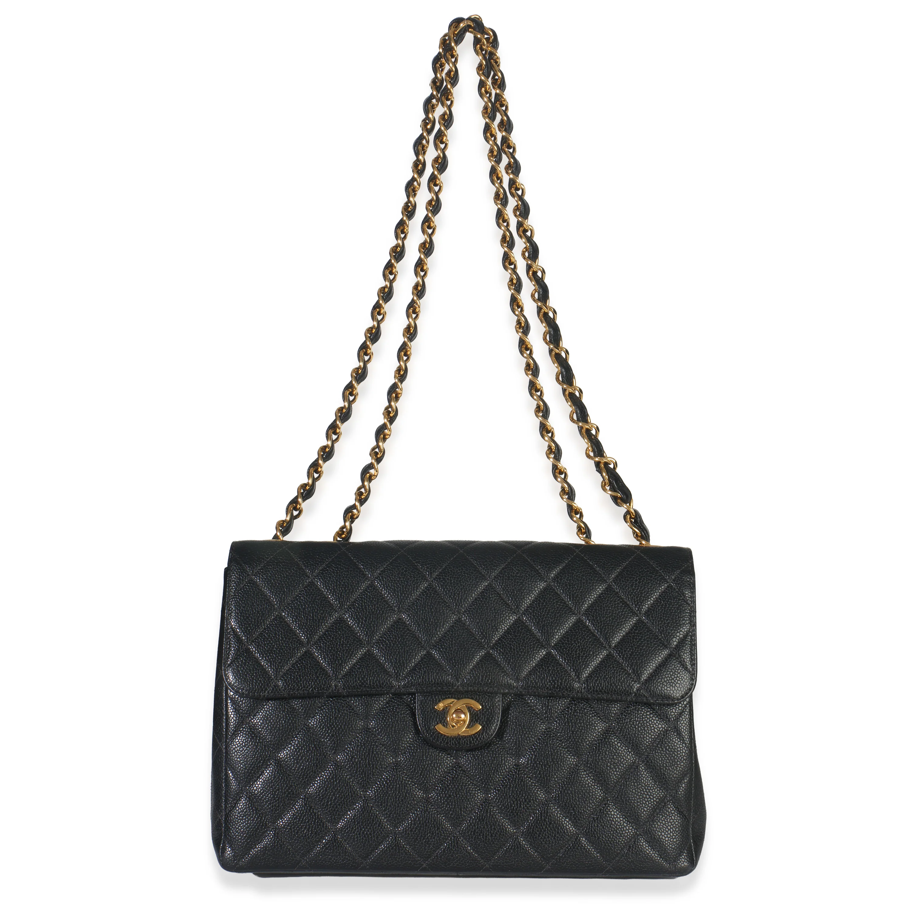 Vintage 24K Black Quilted Caviar Jumbo Single Flap Bag - Image 8